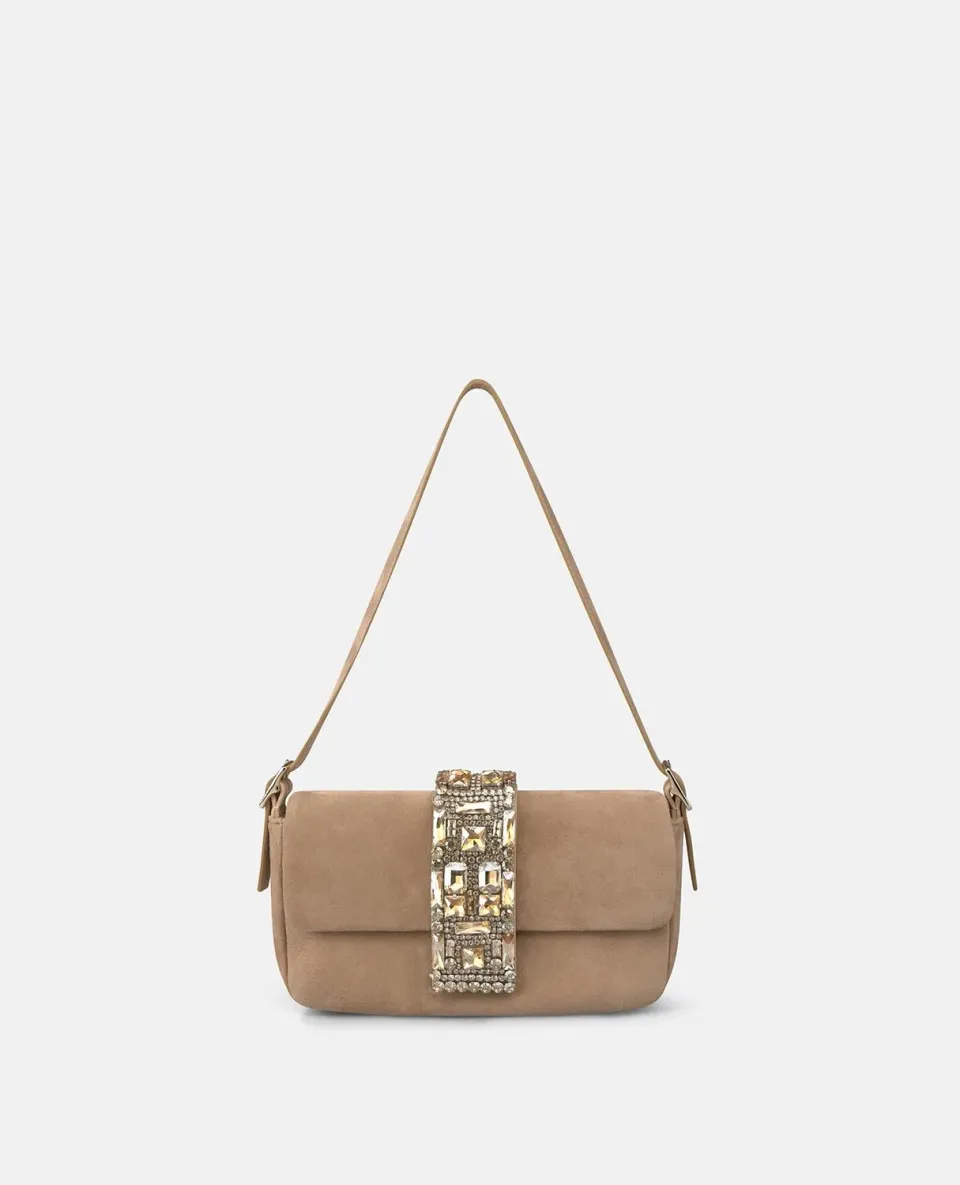 Alma en Pena BG115 Suede sac épaule cuir beige strass