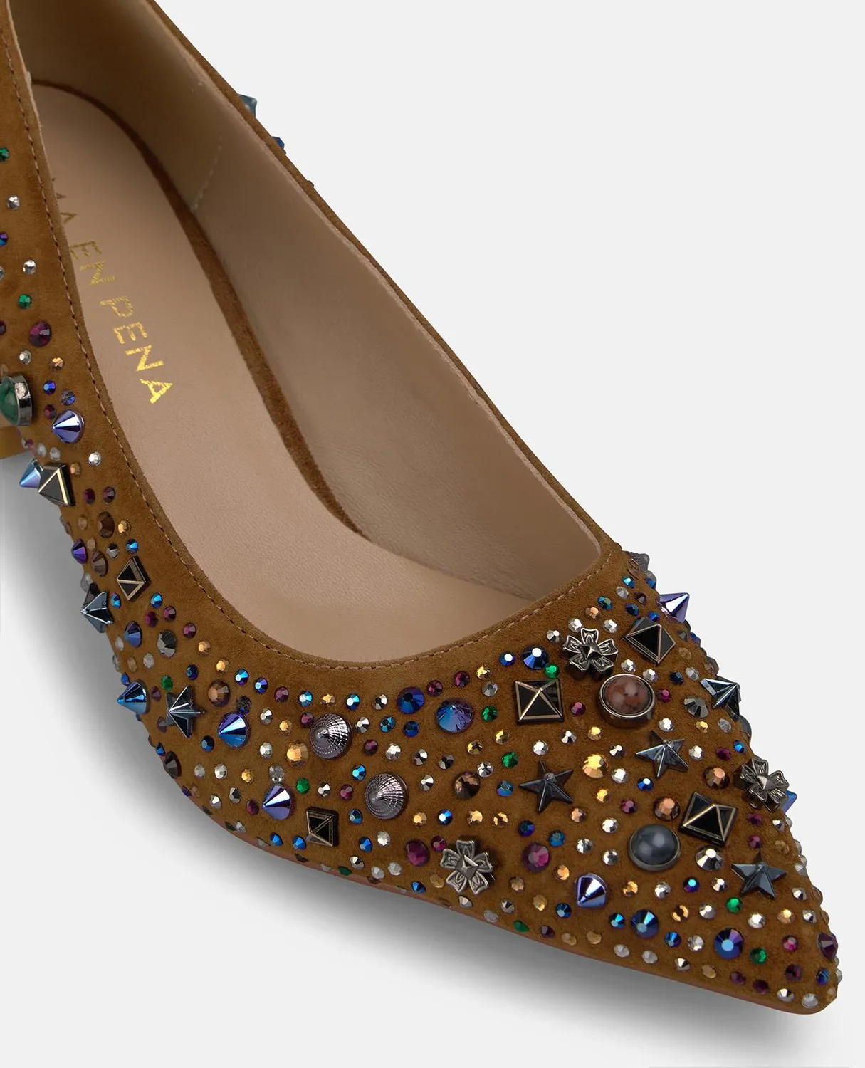 Alma en Pena I260229 escarpins ante camel strass talon 6 cm