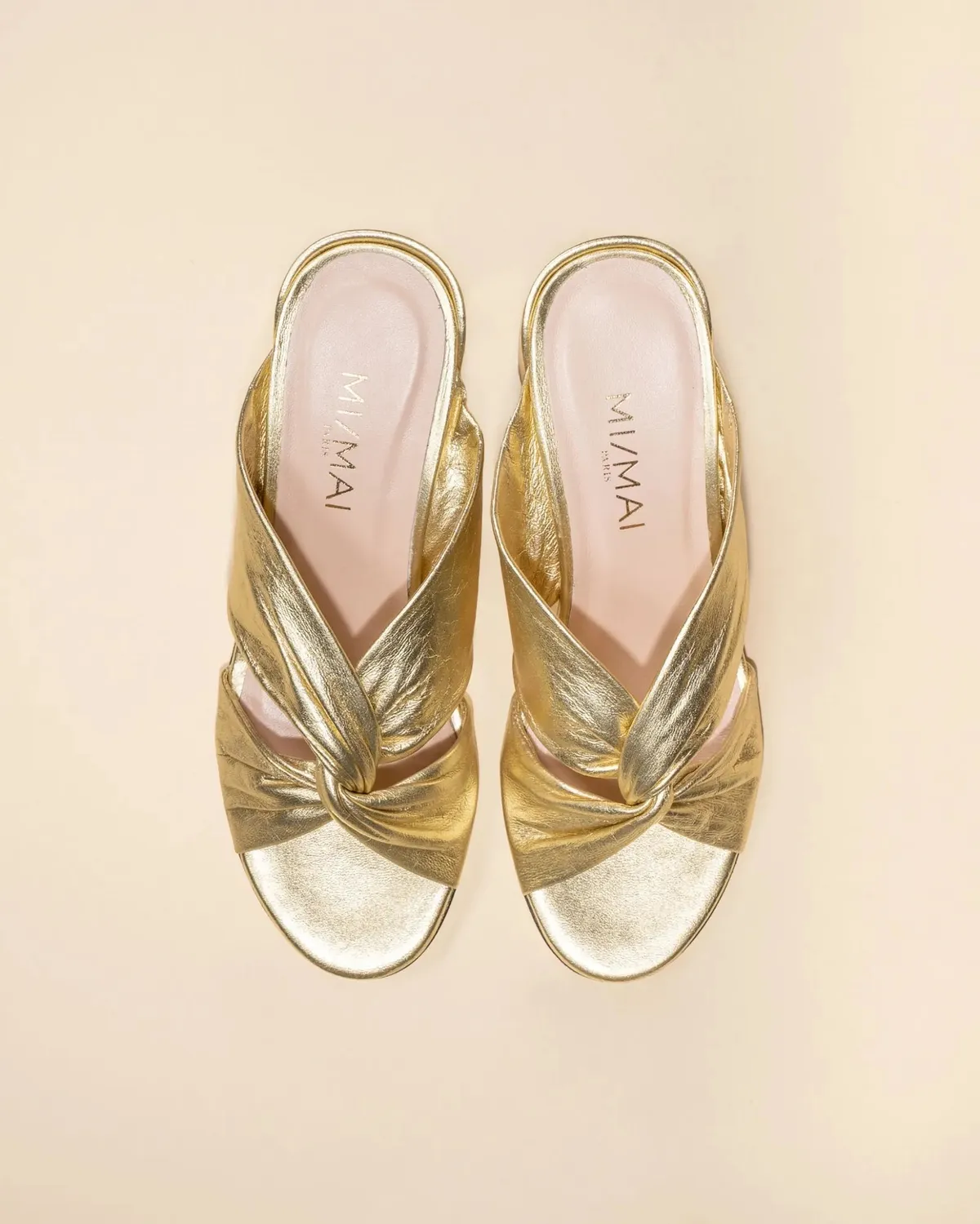 Mi/Mai Daria Gold mules dorées talon sculpté