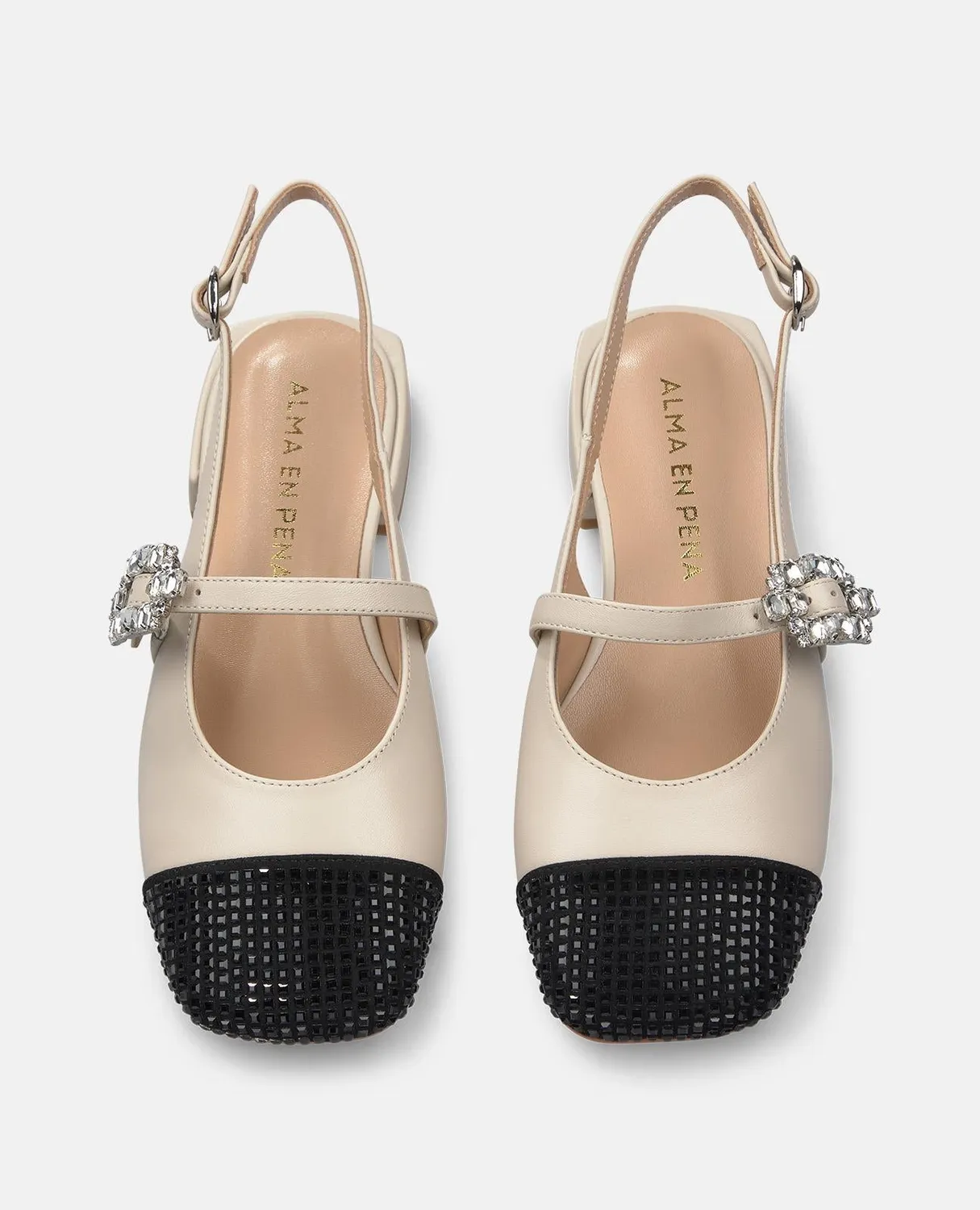 Alma en Pena V250505 ballerines cuir ivoire strass talon 2cm
