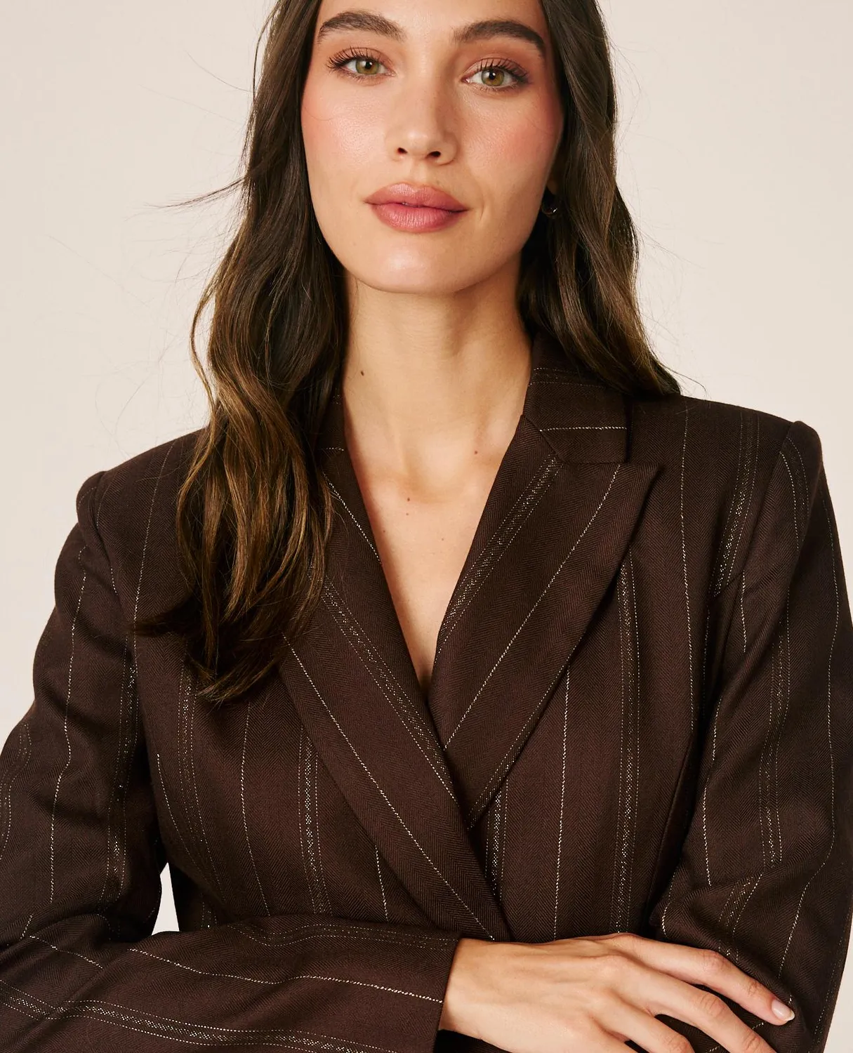 Alma en Pena I26CL1003 blazer rayé marron croisé laine