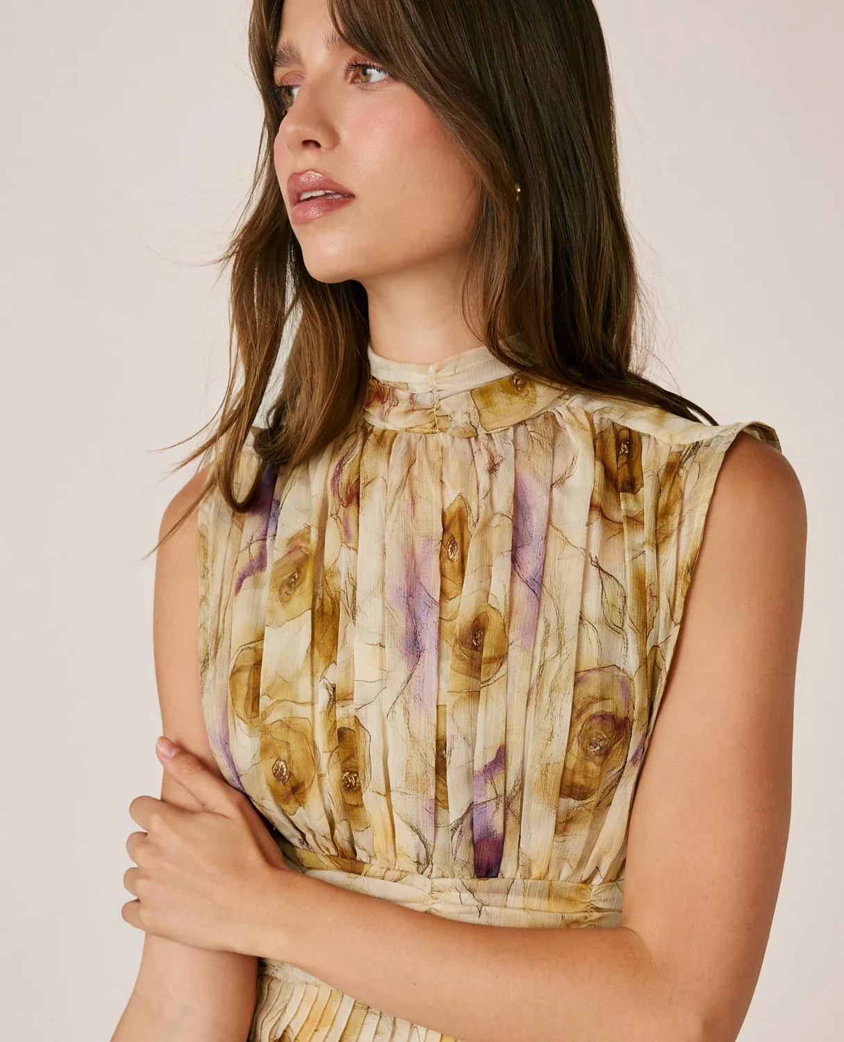 Alma en Pena I26CL0203 robe longue moutarde floral