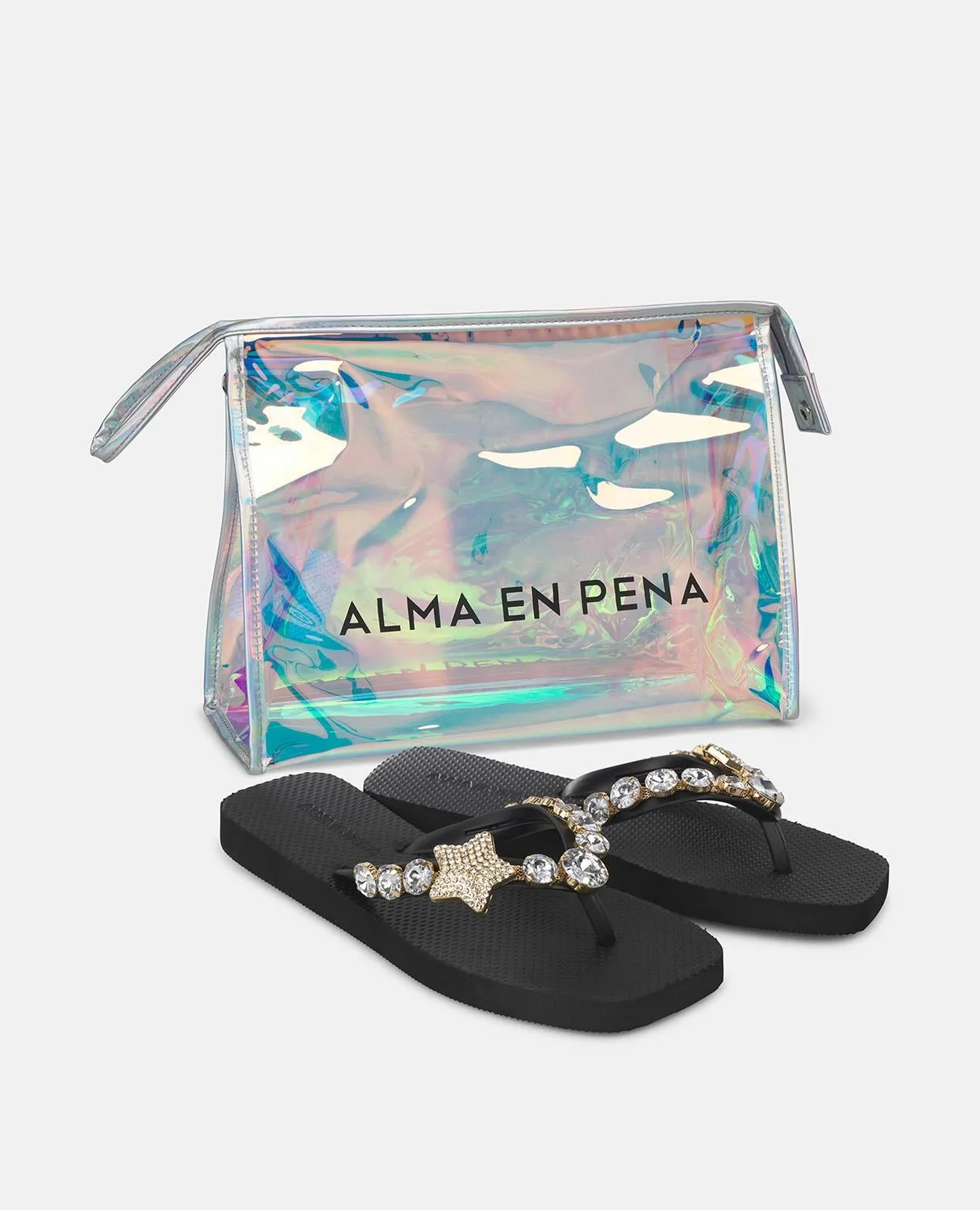 Alma en Pena V251994 tongs noir étoile strass plates
