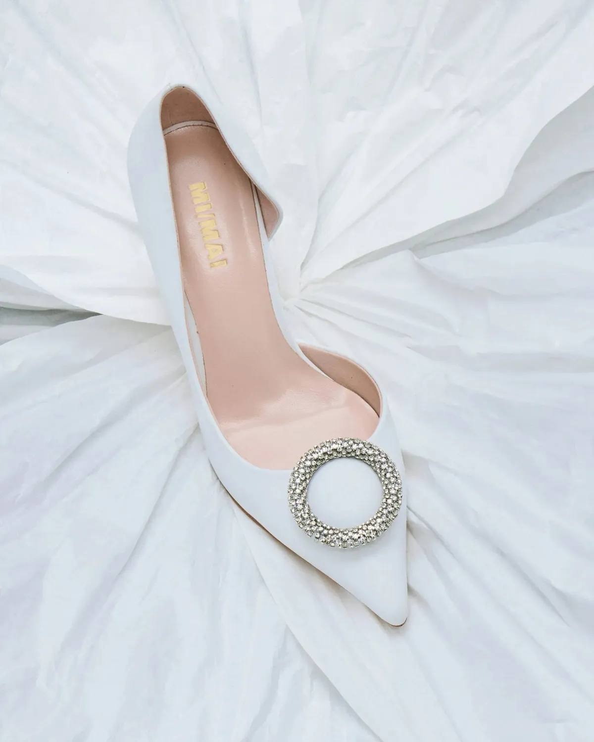 Mi/Mai Coco White escarpins cuir blanc strass talon fin