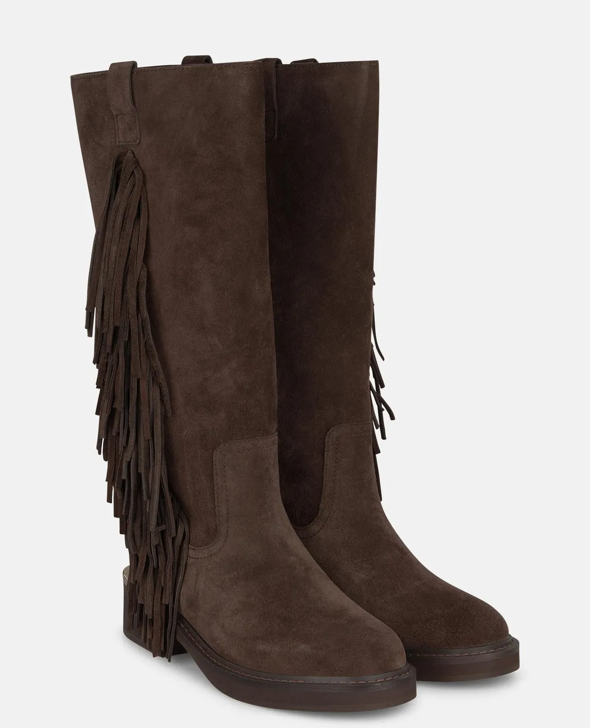 Alma en Pena I260810 bottes plates cuir marron franges talon 4 cm
