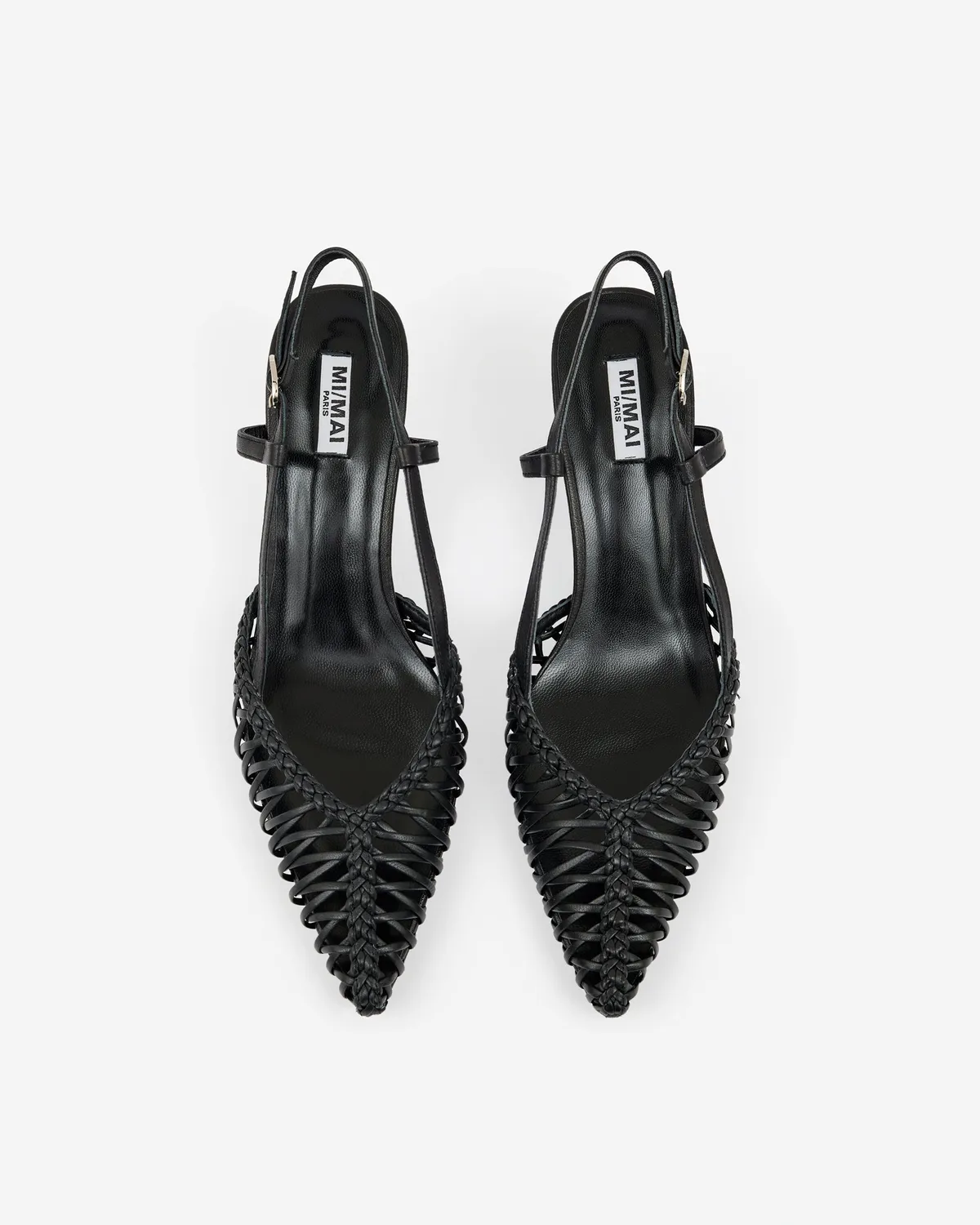 Mi/Mai Tessa Black escarpins sling-back cuir tressé noir