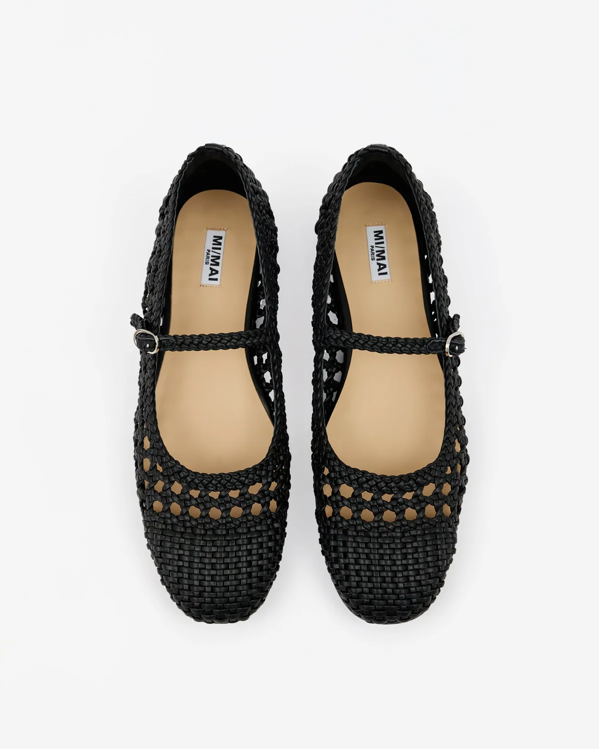 Mi/Mai Ariana Black ballerines babies tressées noir plat