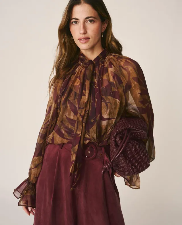 Alma en Pena I26CL0520 blouse gaze fleurie bordeaux