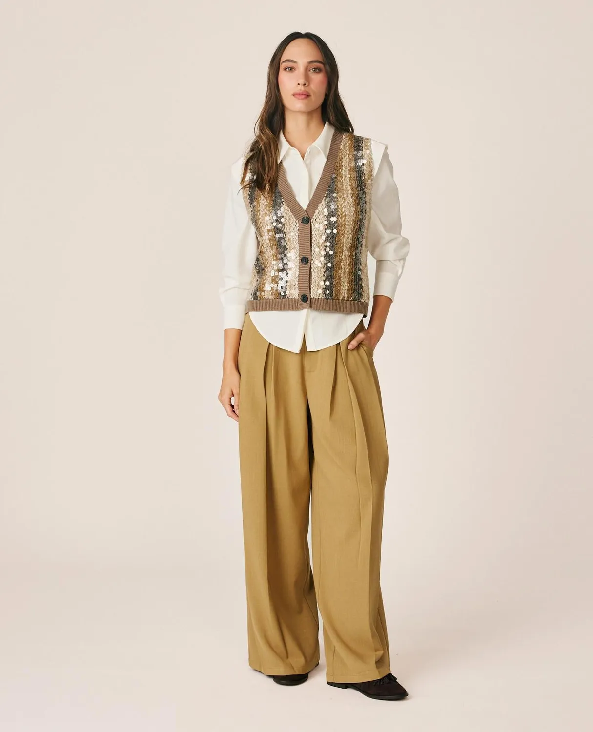 Alma en Pena I26CL1406 gilet maille marron sequins