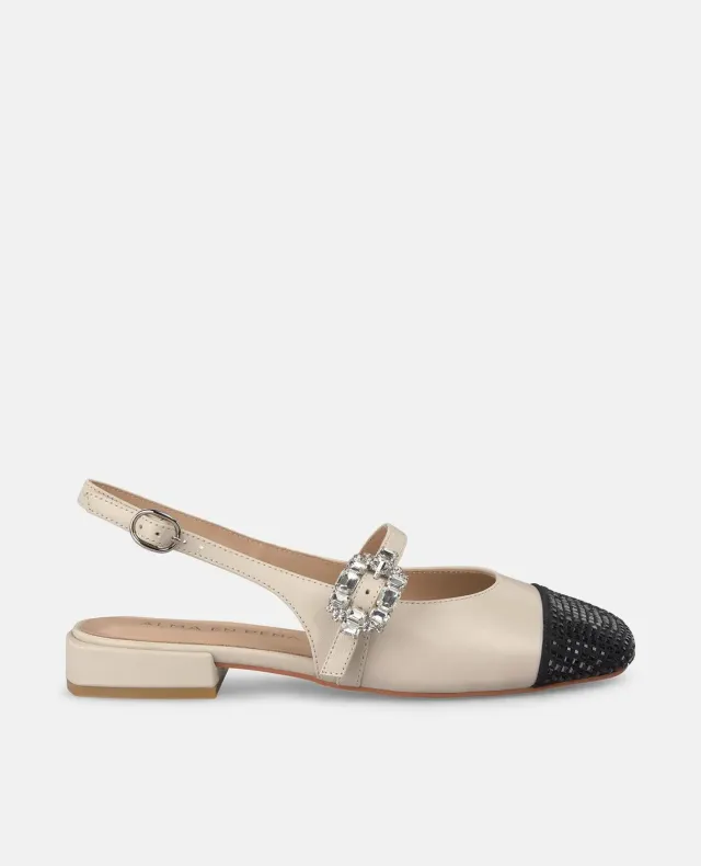 Alma en Pena V250505 ballerines cuir ivoire strass talon 2cm