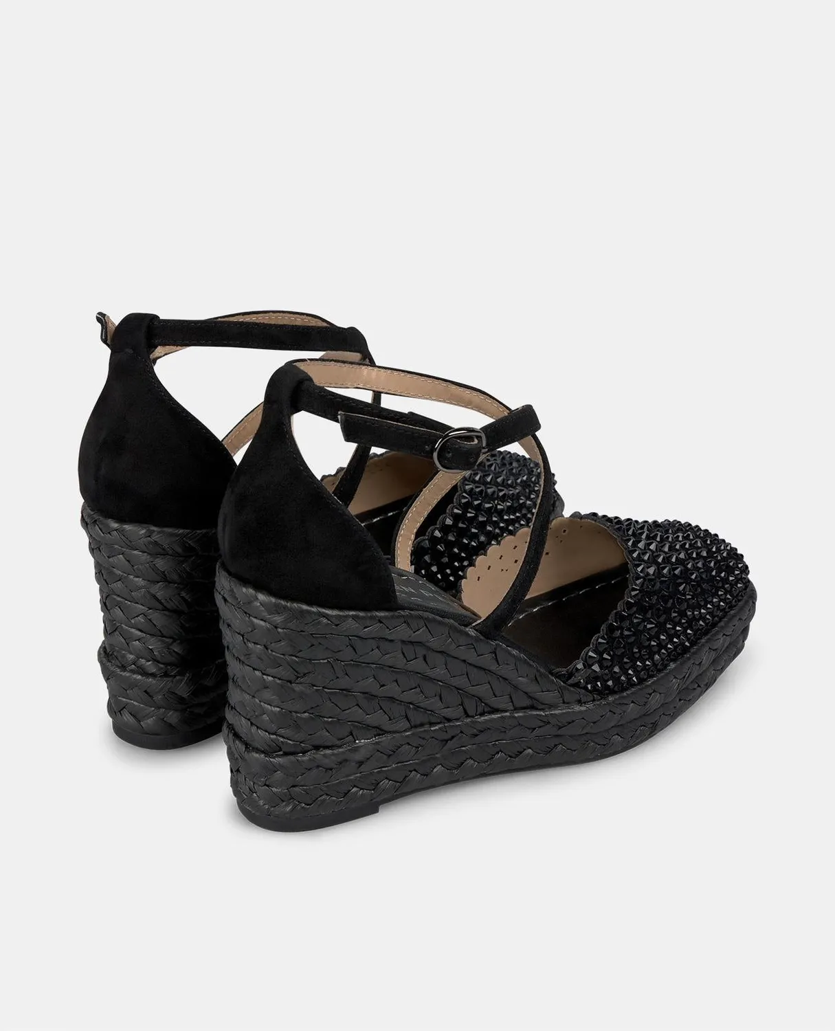 Alma en Pena V251102 compensées noires cuir strass