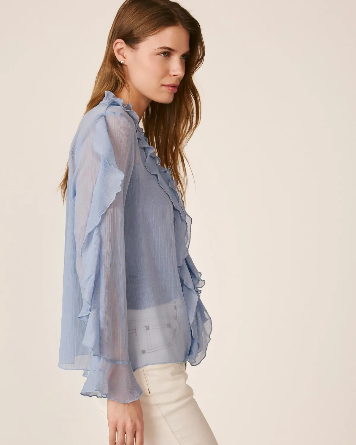 Alma en Pena V26CL0517 blouse volants bleu ciel S-XXL