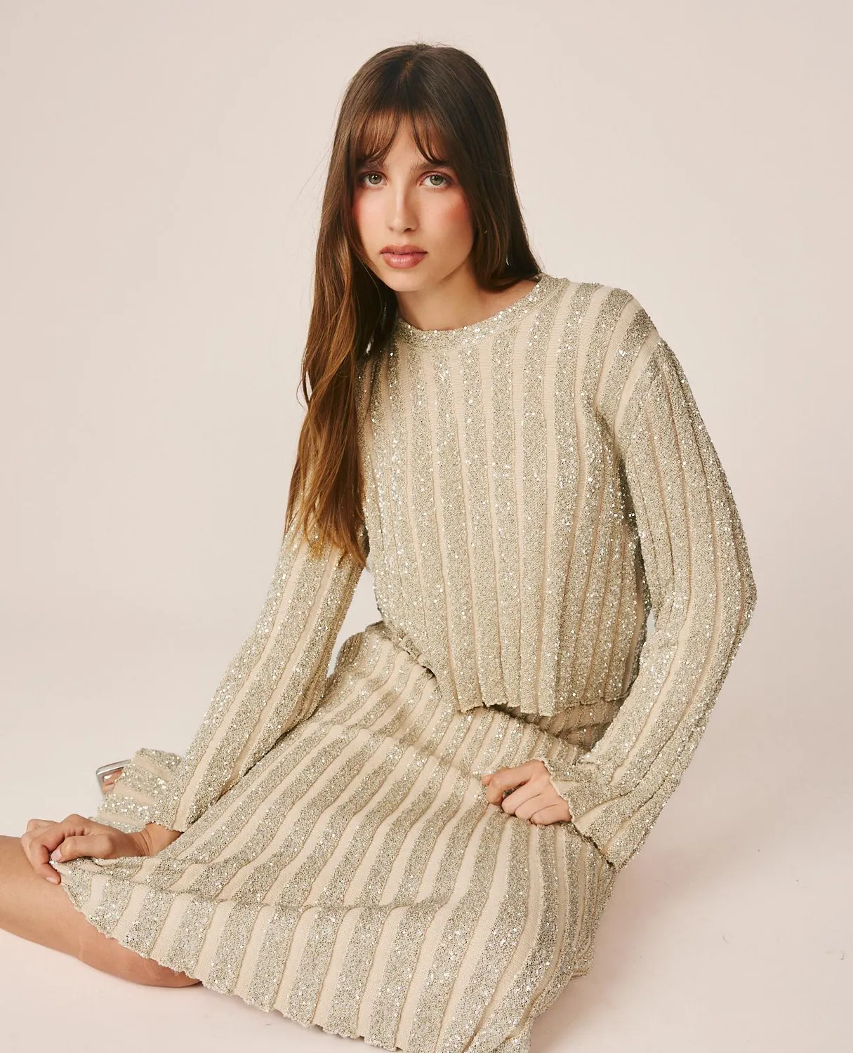 Alma en Pena I26CL1800 jupe midi argent sequins