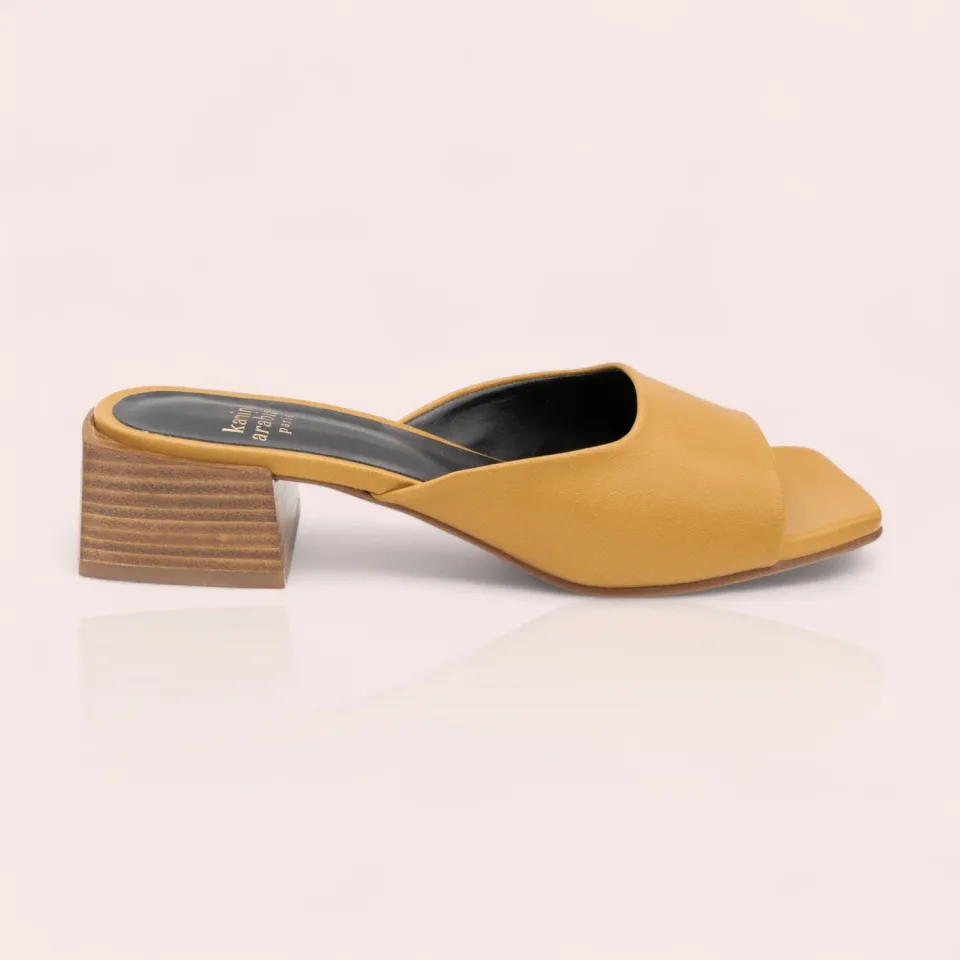 Karine Arabian ANTALYA mule cuir jaune or talon 50 mm