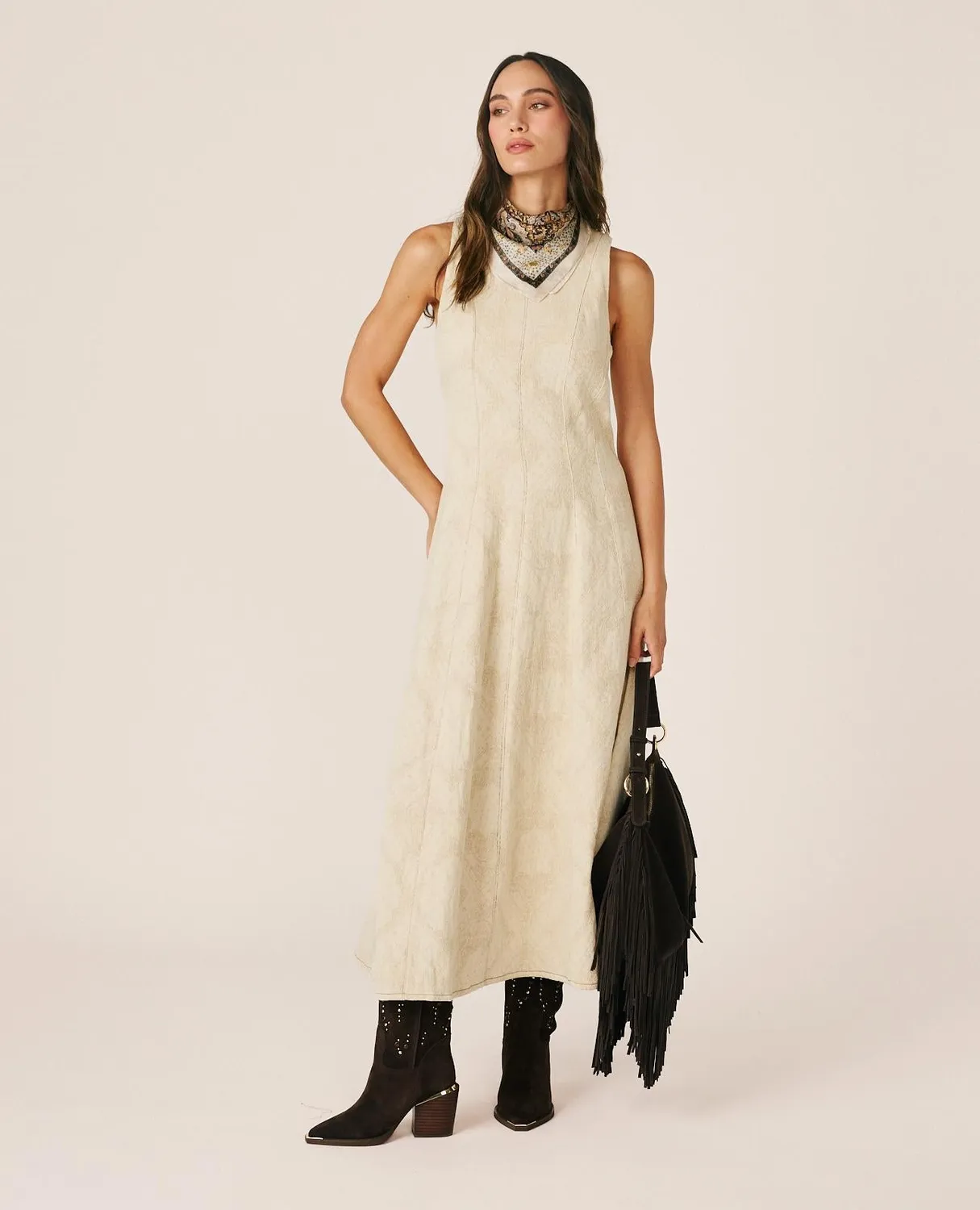 Alma en Pena I26CL0227 Robe Longue Jacquard Paisley Écru