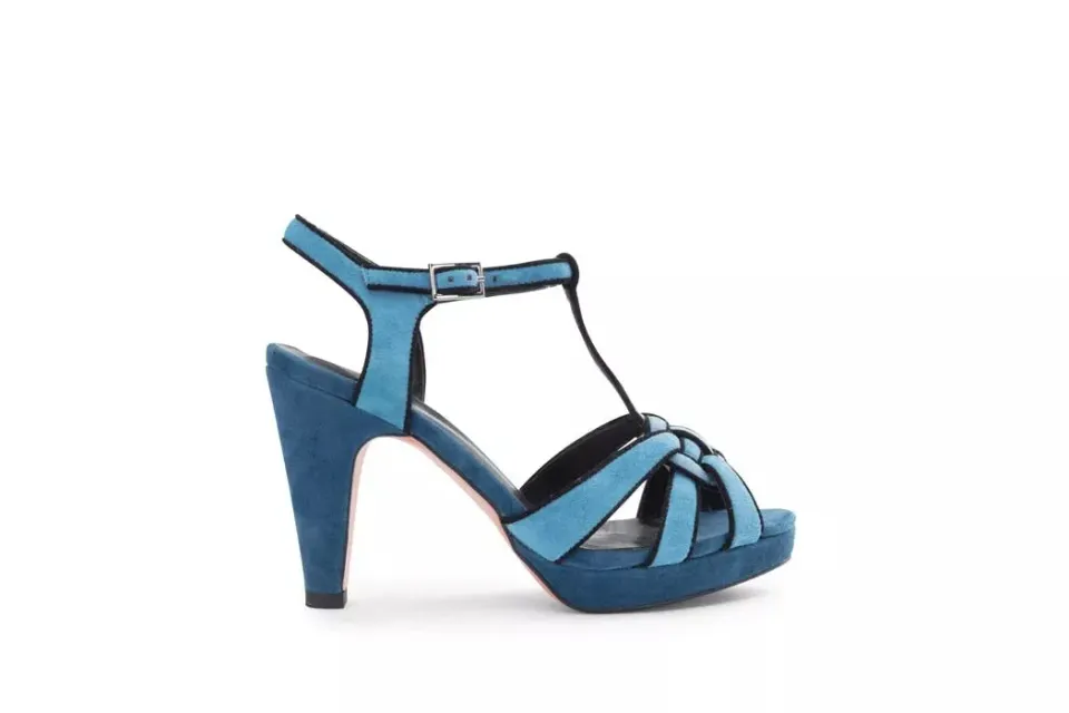 Mi/Mai Candy Blue sandales velours bleu talon 8,5 cm