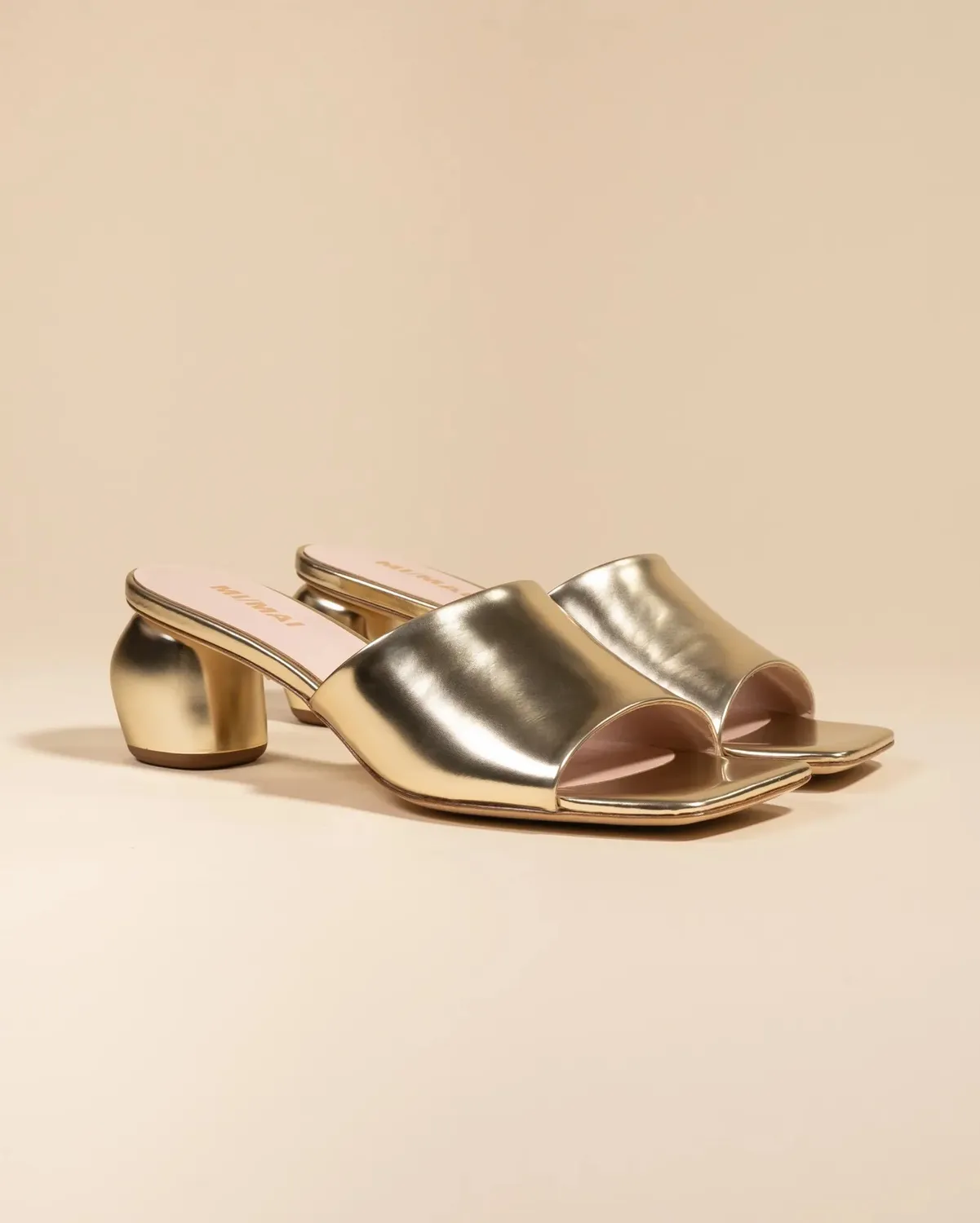 Mi/Mai Gemma Low Gold mules cuir doré talon 5cm