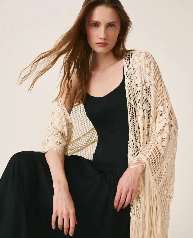 Alma en Pena V26CL1300 caftan crochet coton blanc