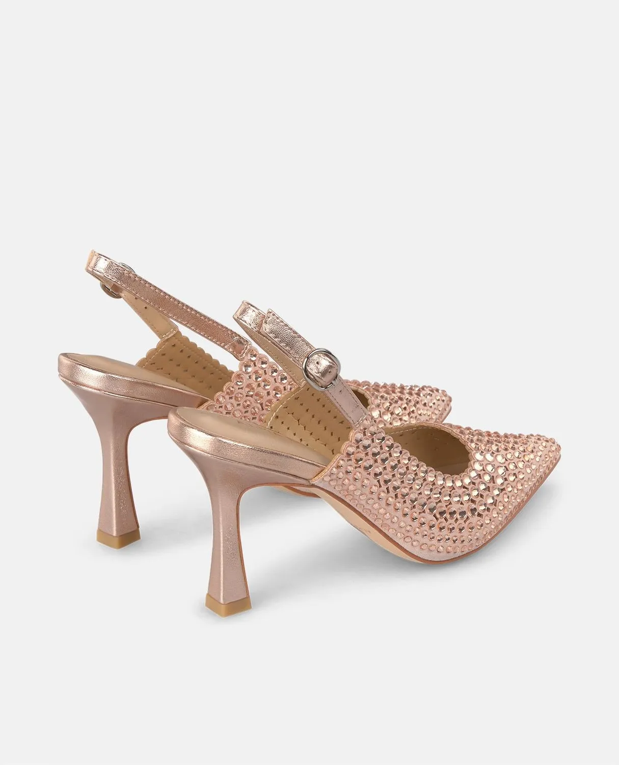 Alma en Pena V250616 escarpin cuir rose strass 9 cm