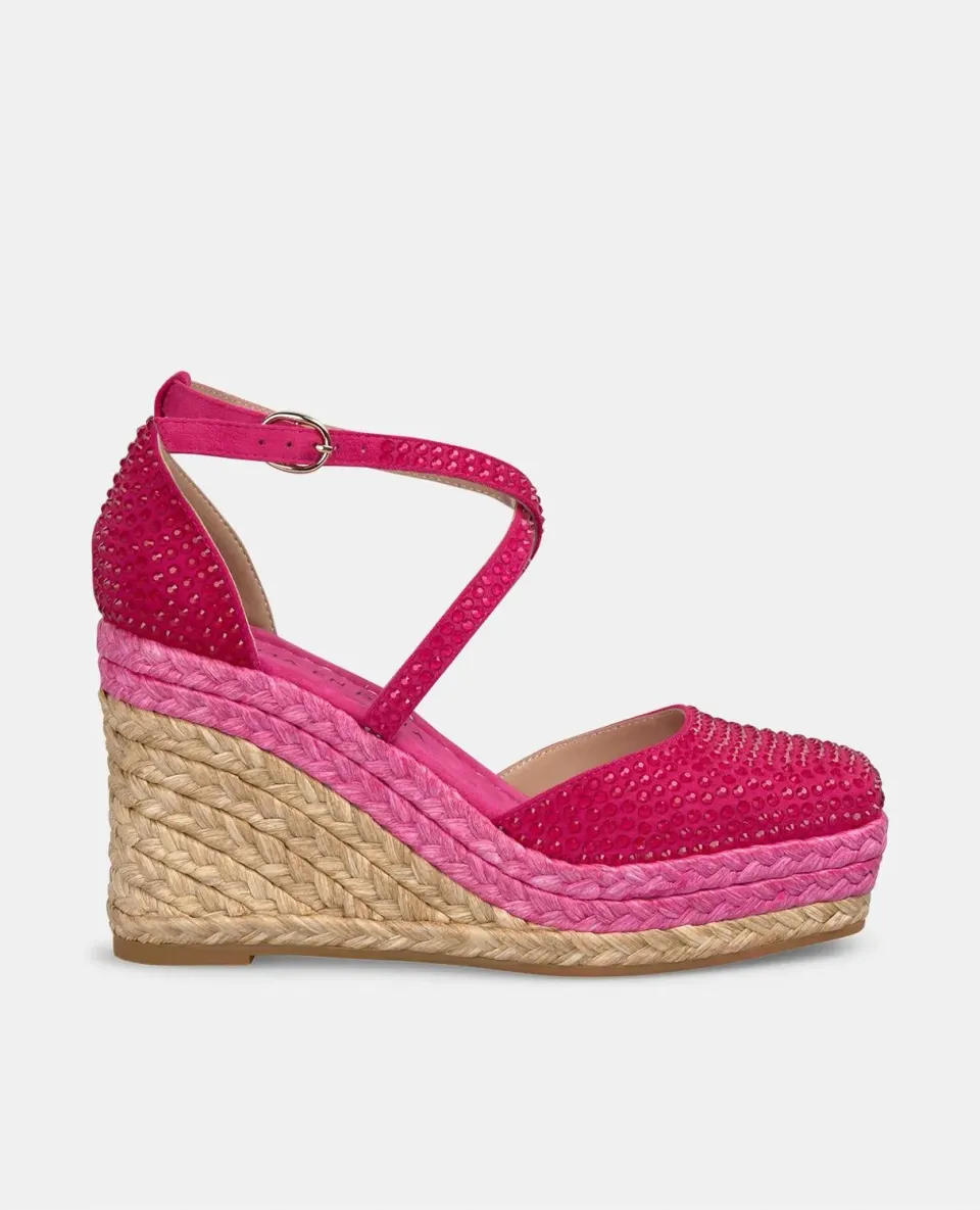 Alma en Pena V2551118 compensées fuchsia strass 9 cm