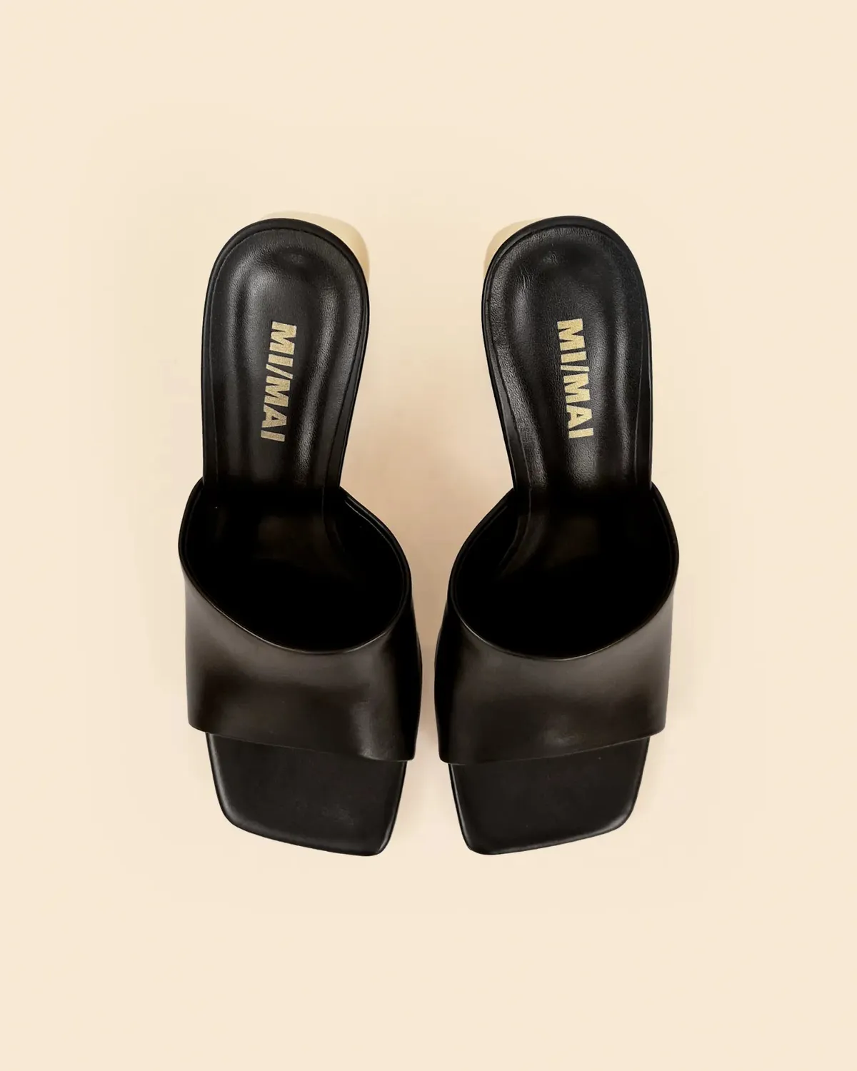 Mi/Mai Gemma High Black Gold mule cuir noir talon 8 cm