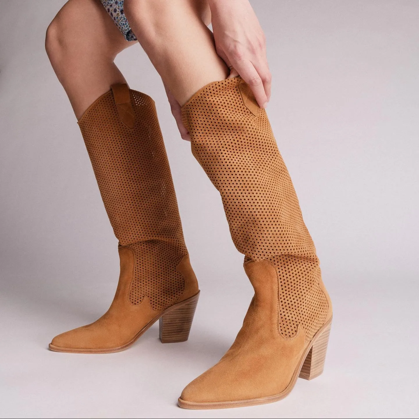 Karine Arabian Caitlyn botte velours amaretto talon 80mm