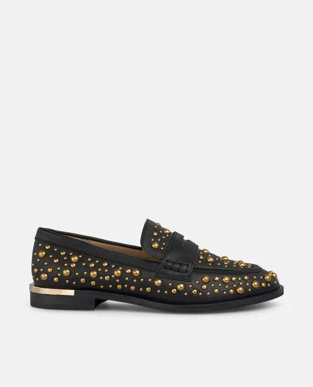 Alma en Pena I250200 mocassins noir cuir clous strass 2,5 cm