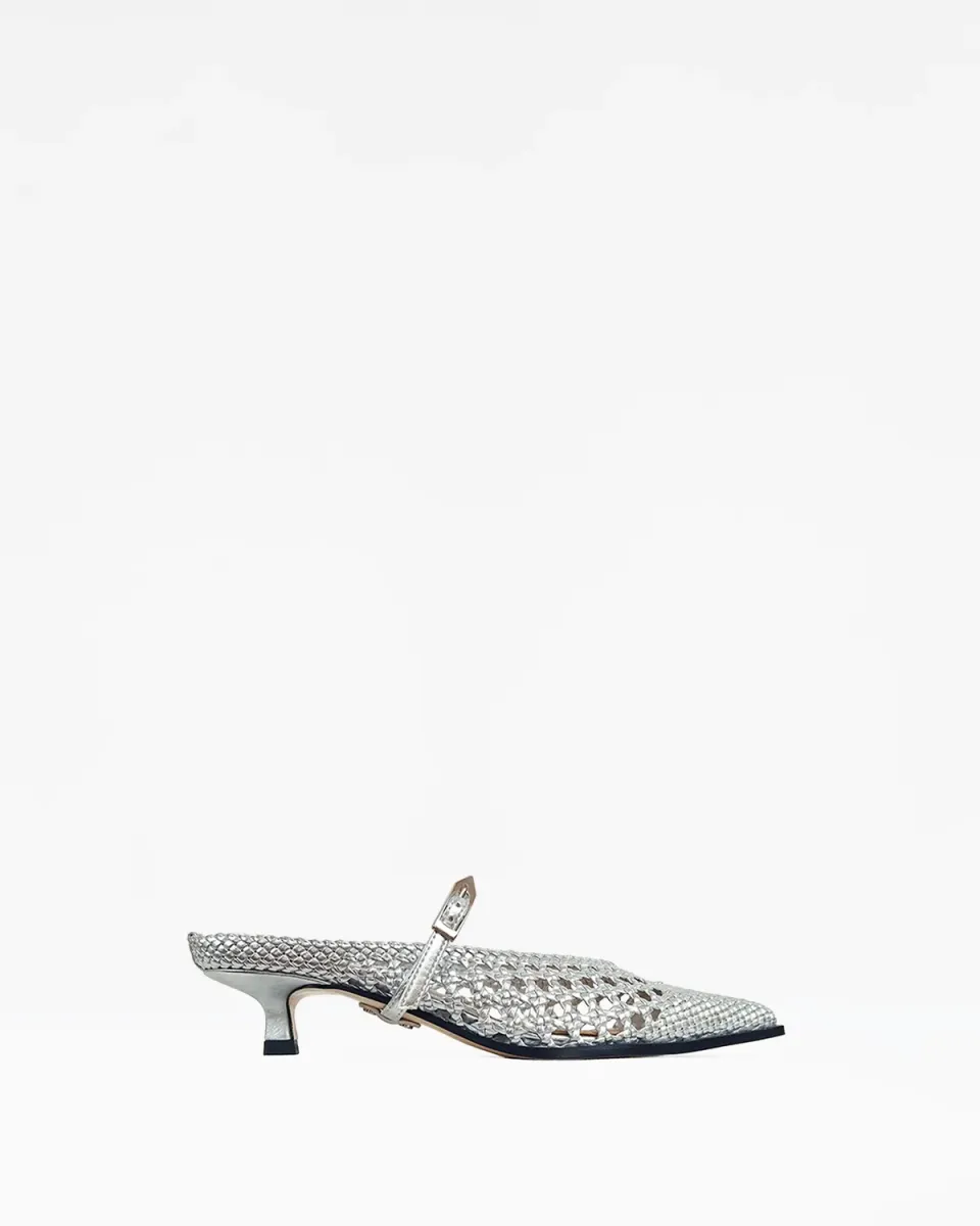 Mi/Mai Suzanne Woven Silver escarpin tressé argenté