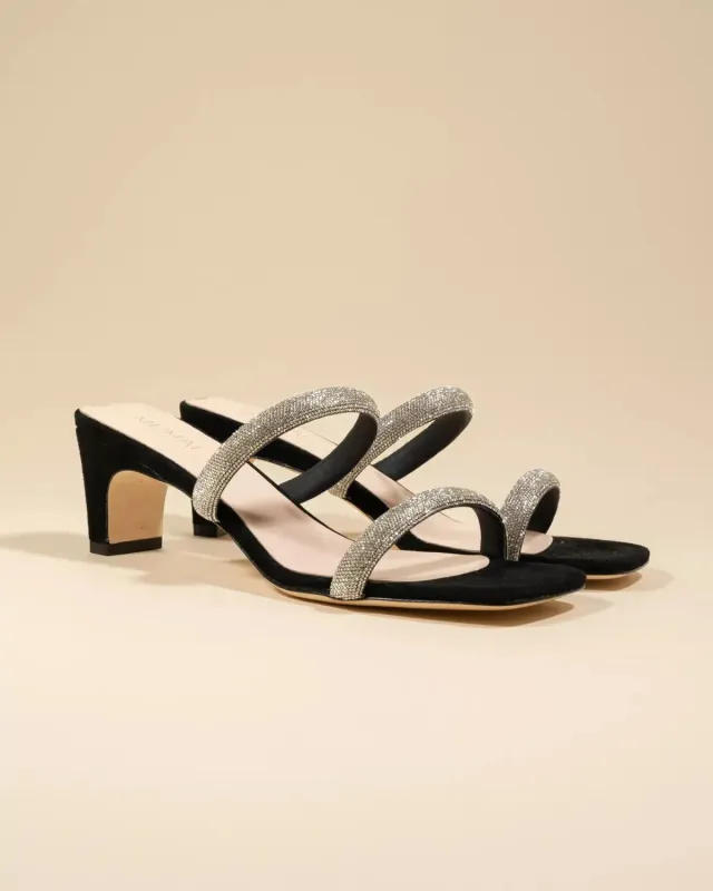 Mi/Mai Babs Black mule strass noir petit talon