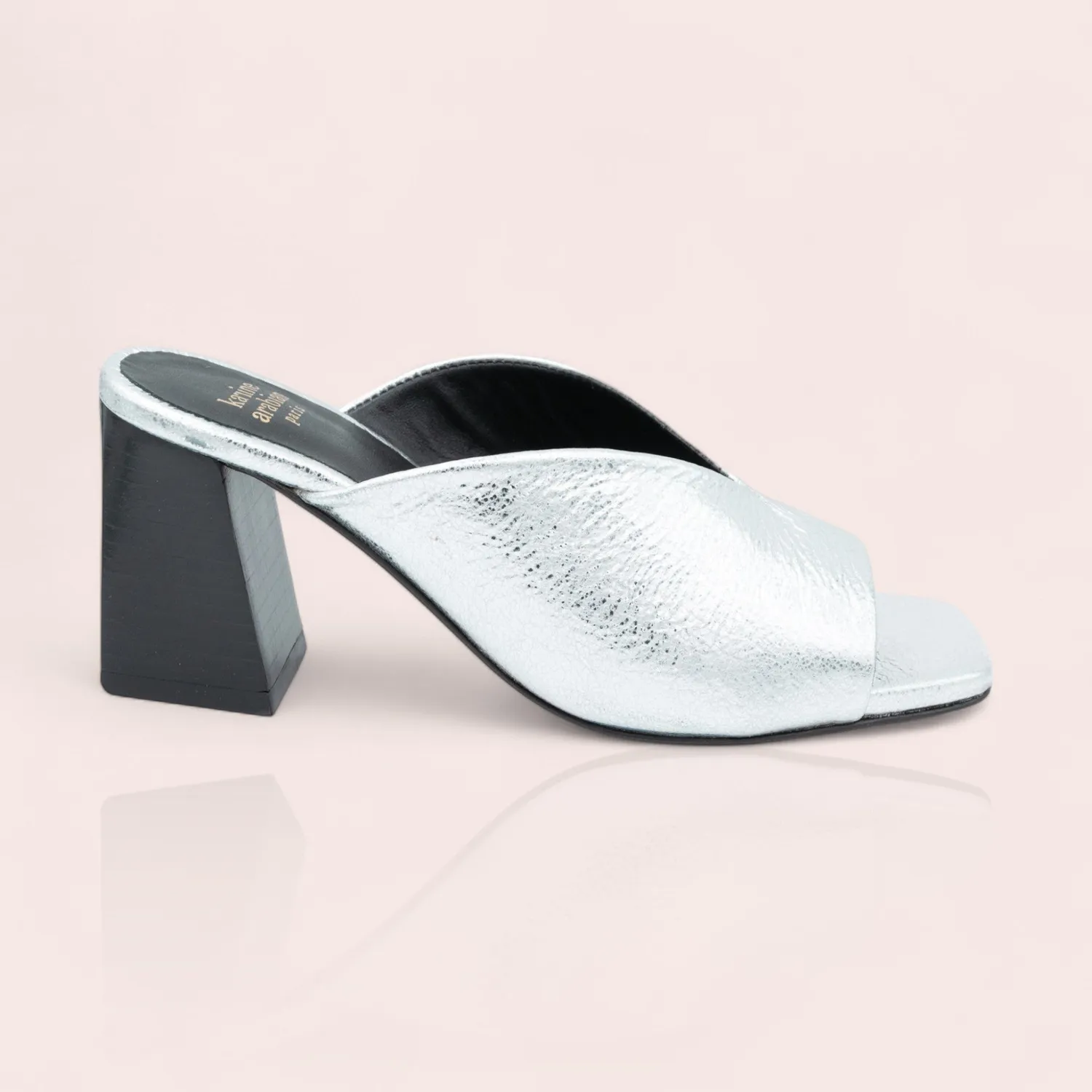 Karine Arabian Joana mules à talons bleu argent cuir