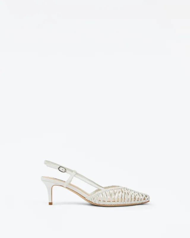 Mi/Mai Tessa White escarpins sling-back blanc cuir tressé