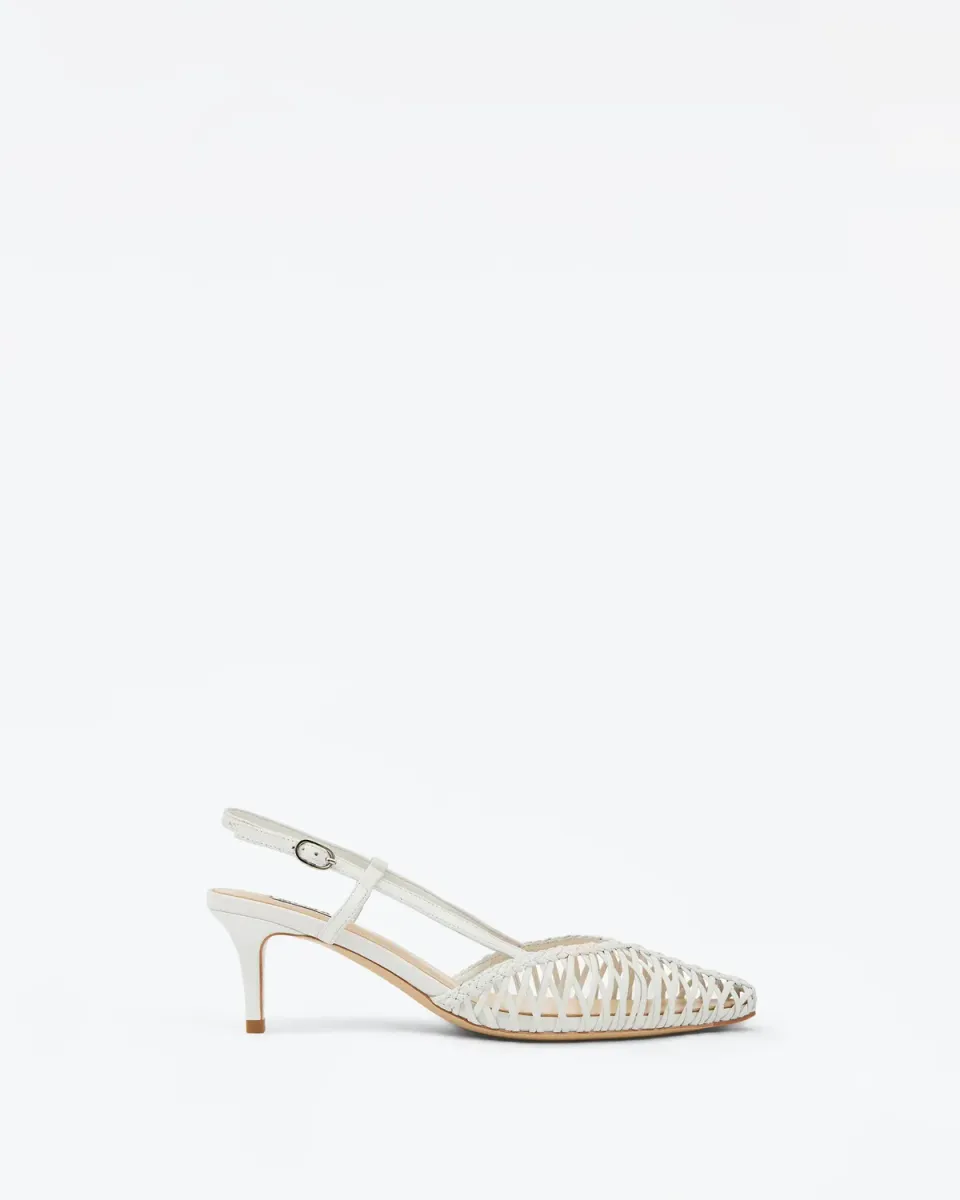 Mi/Mai Tessa White escarpins sling-back blanc cuir tressé