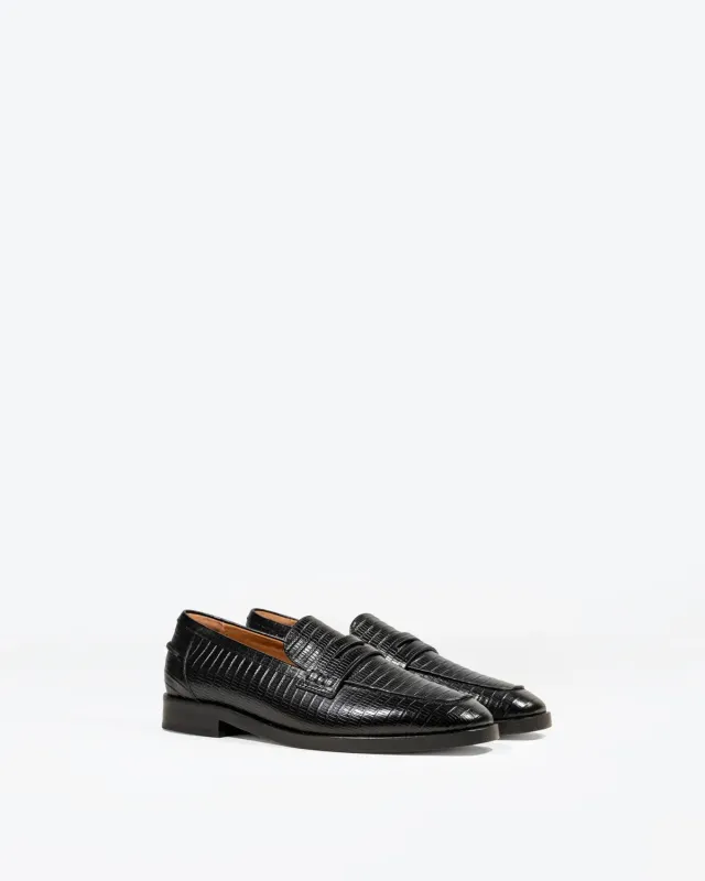 Mi/Mai Luciano Black Lizard mocassins cuir lézard