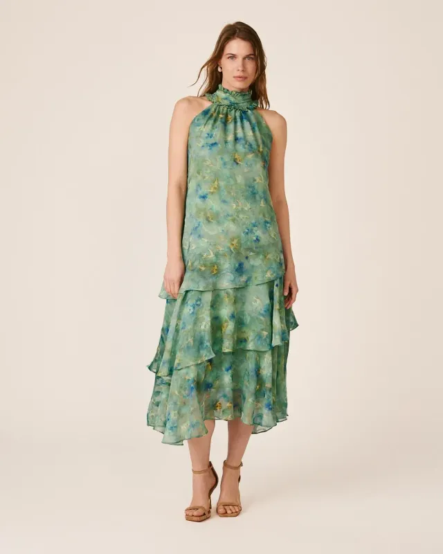 Alma en Pena V26CL0237 robe midi verte volants