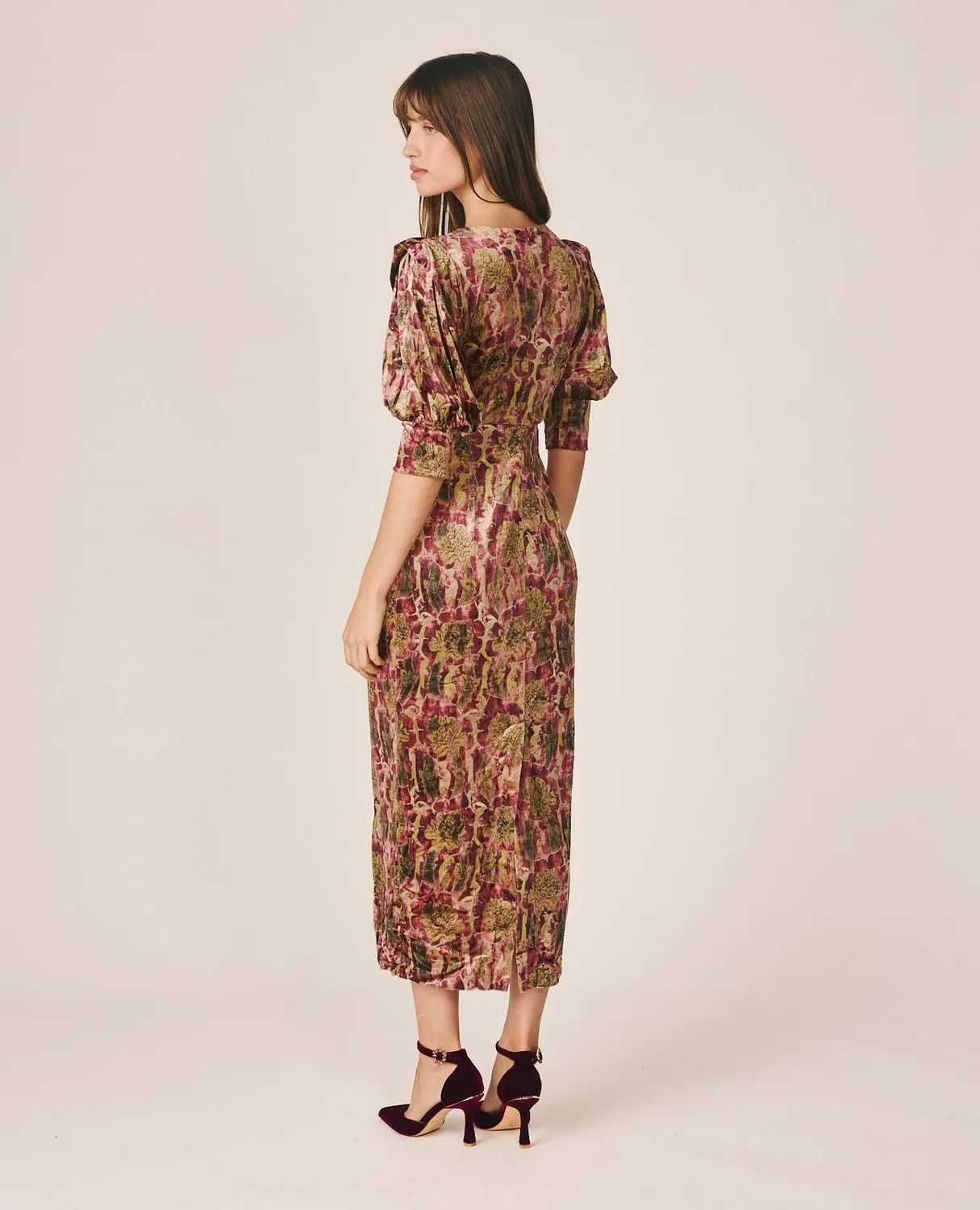Alma en Pena I26CL0216 robe midi velours vert imprimé