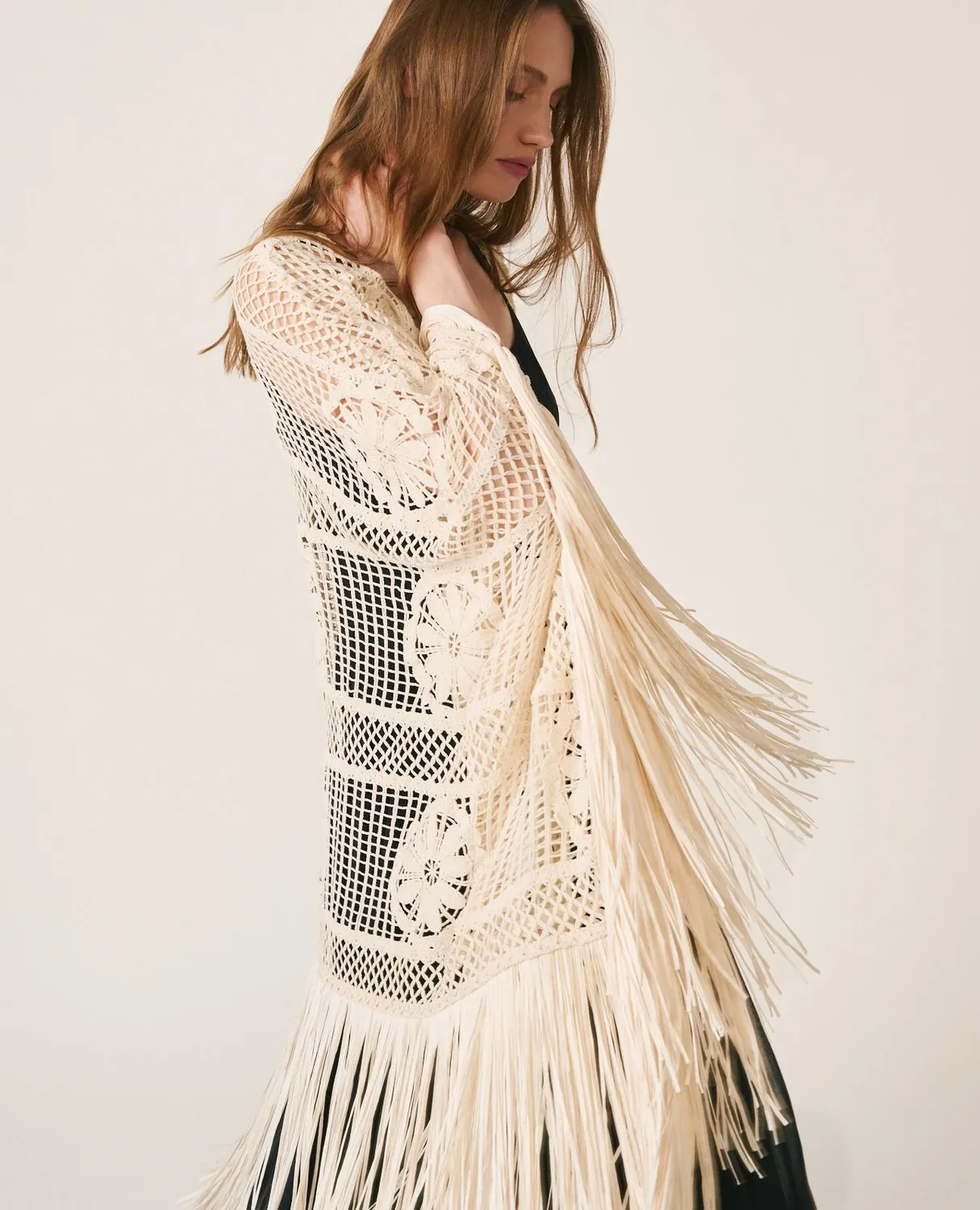 Alma en Pena V26CL1300 caftan crochet coton blanc