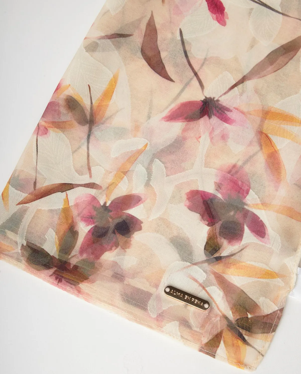 Alma en Pena V26AC100 foulard floral pêche 200 cm