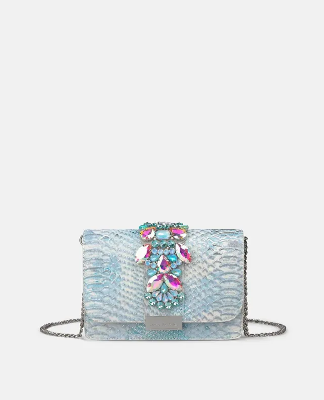 Alma en Pena BG103 clutch cuir turquoise effet strass