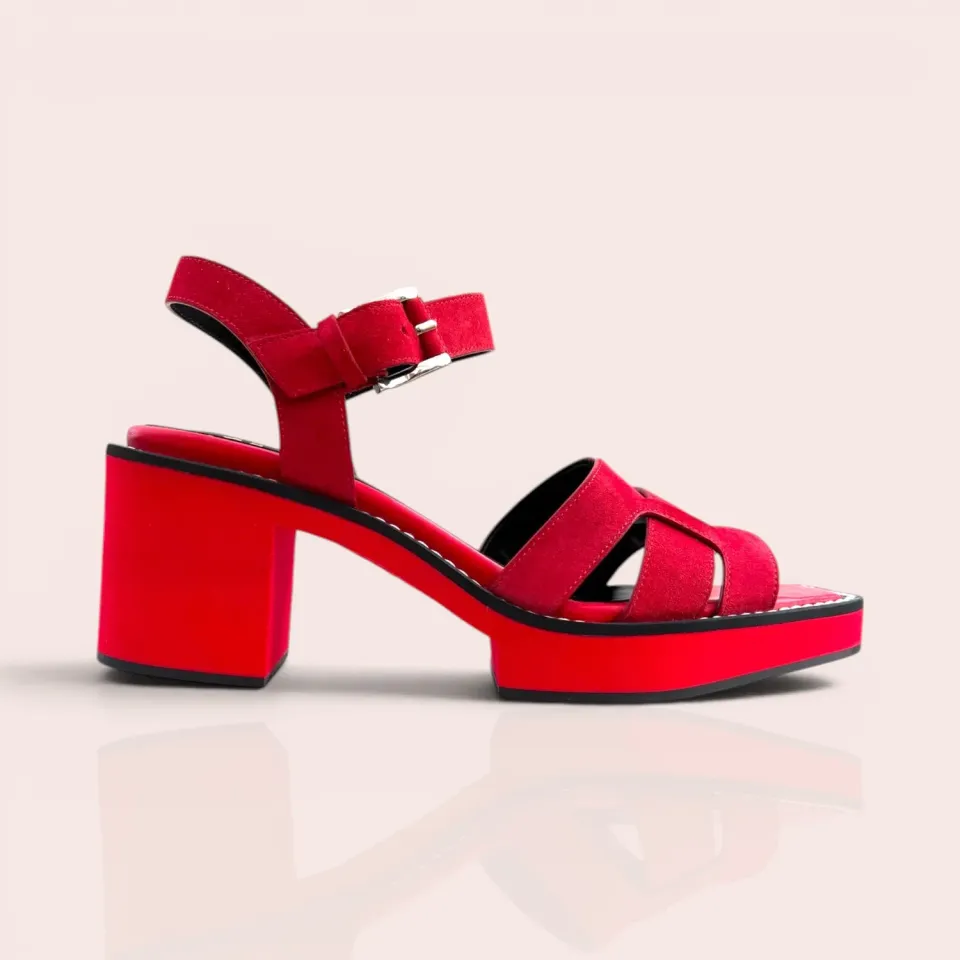 Karine Arabian Hayana sandales cuir rouge plateforme 65mm
