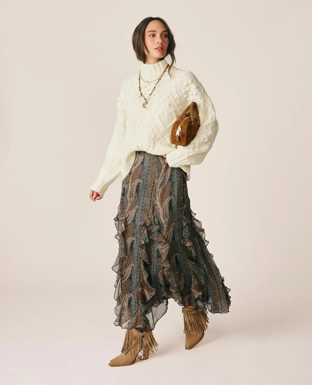 Alma en Pena I26CL1812 Jupe Longue Paisley Gris Fluide