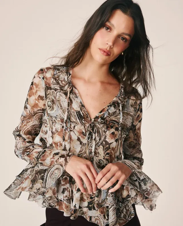 Alma en Pena I26CL0504 blouse gaze bleue florale