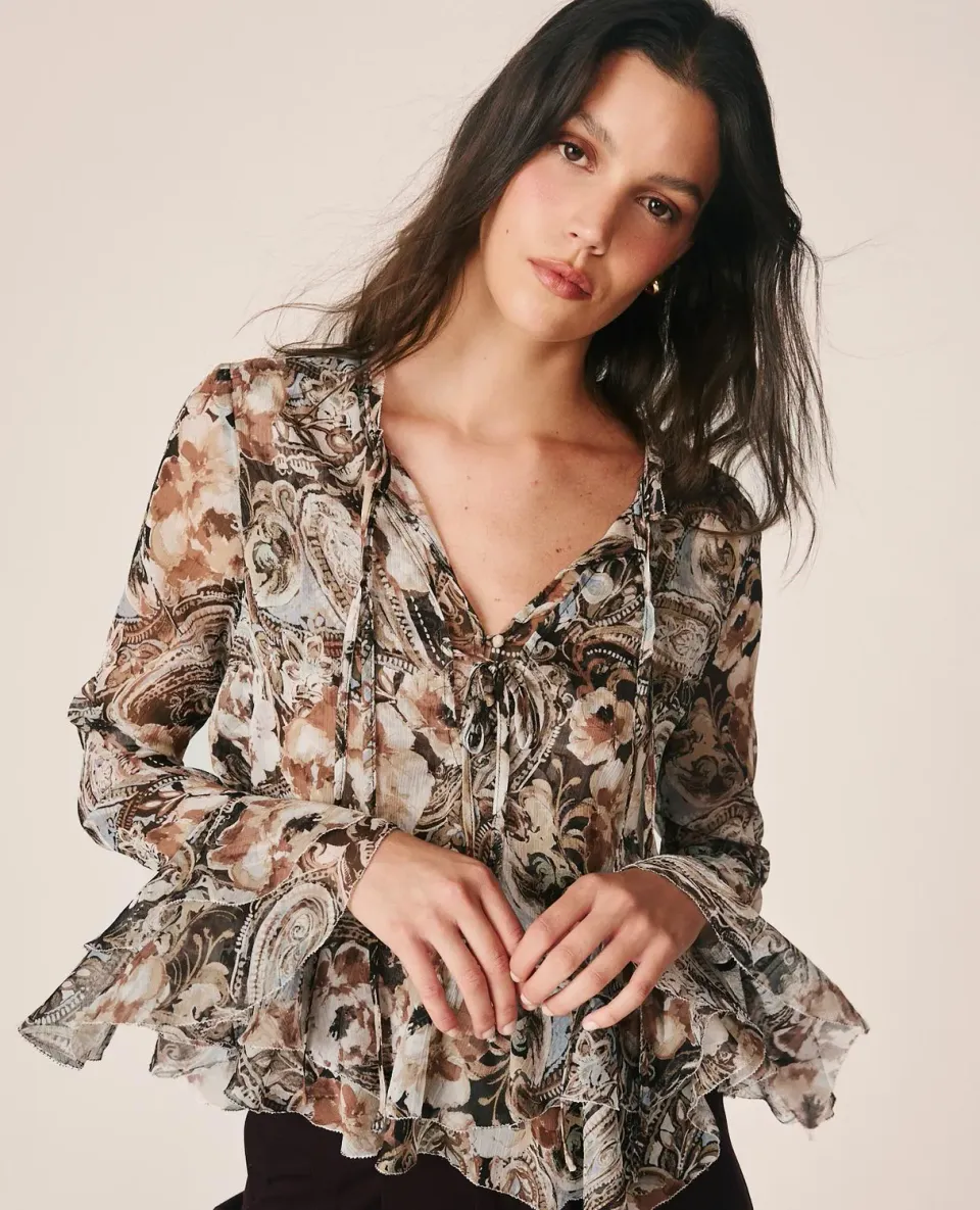 Alma en Pena I26CL0504 blouse gaze bleue florale