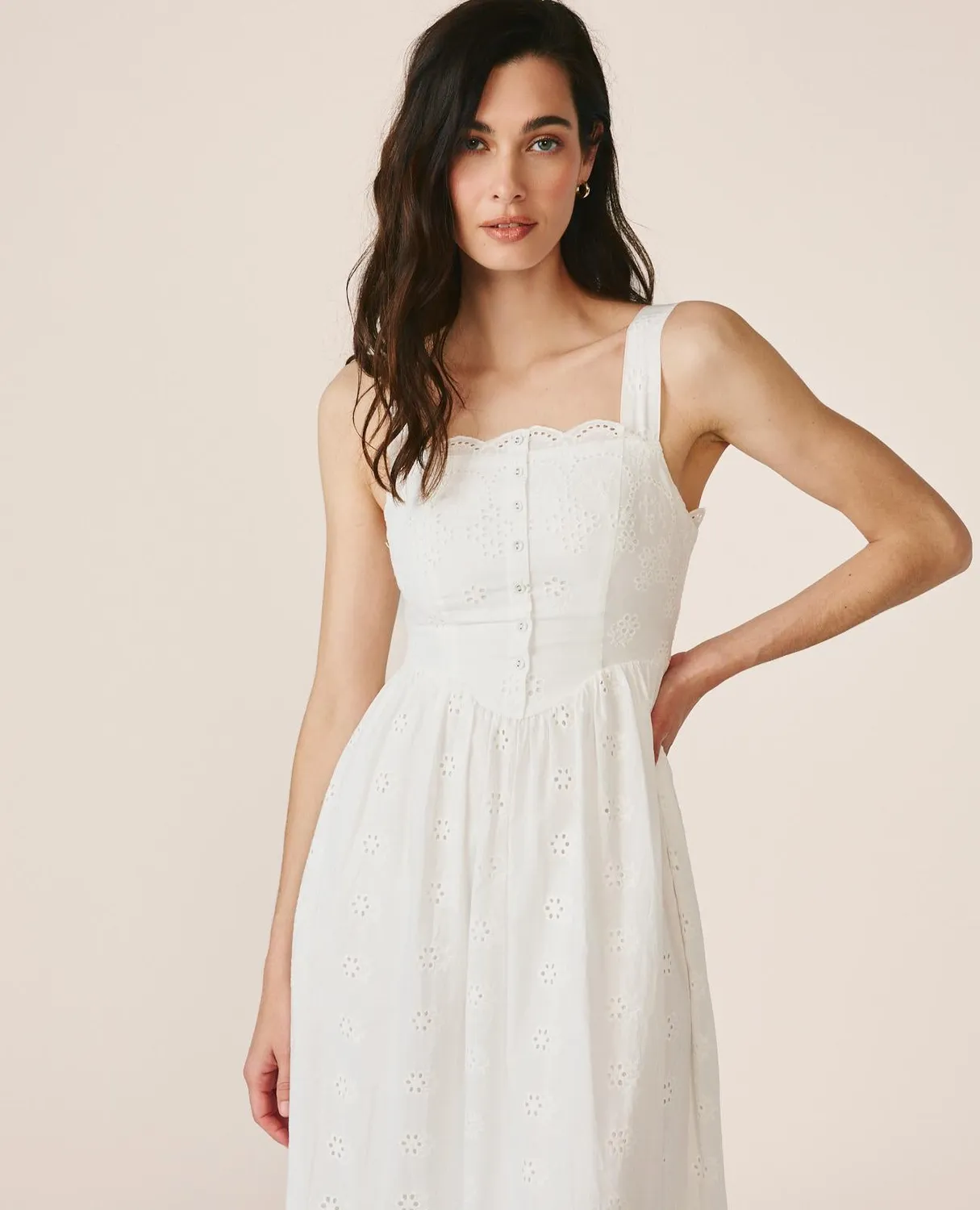 Alma en Pena V26CL0247 robe midi blanche broderie