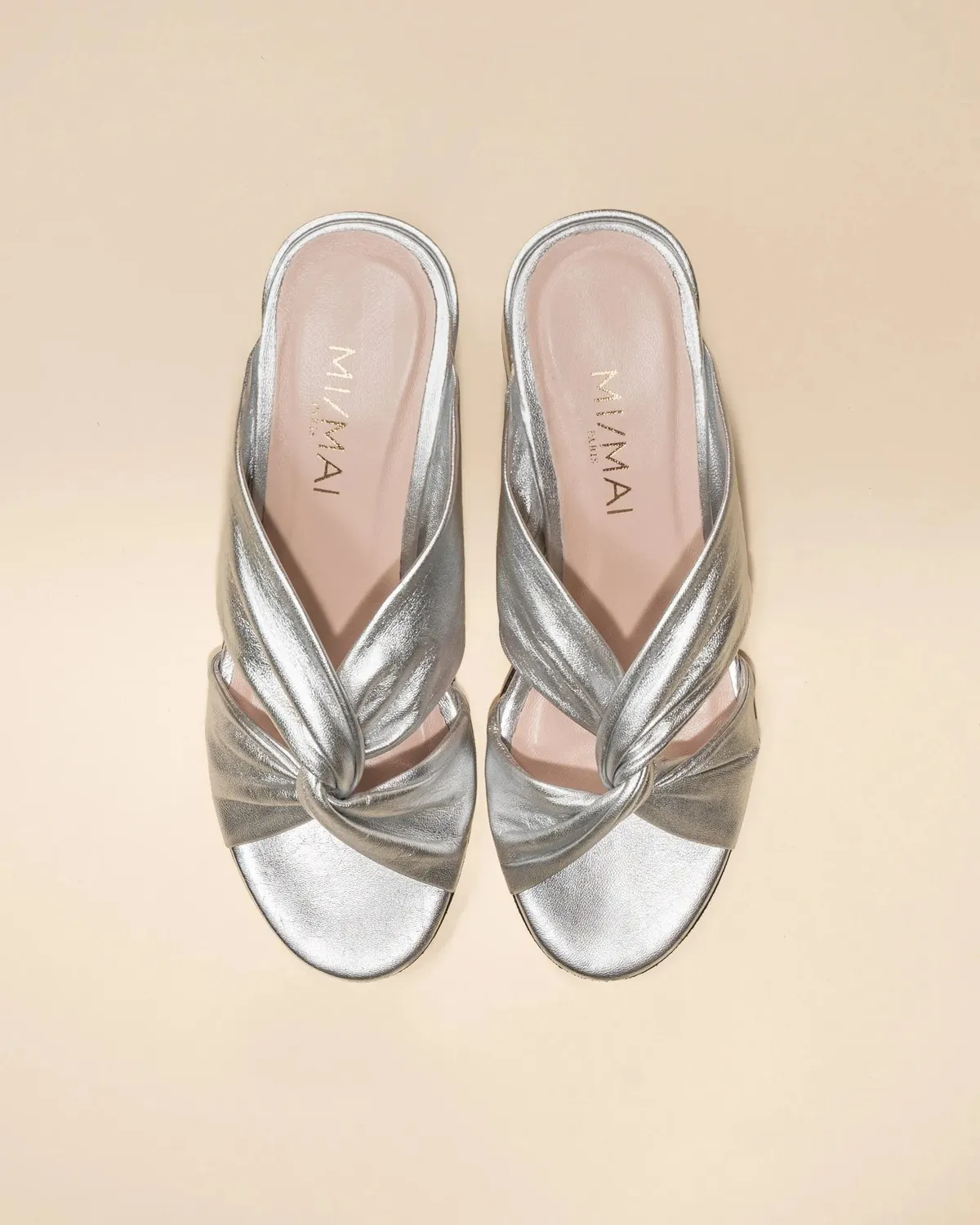 Mi/Mai Daria Silver mule argent cuir agneau talon bas