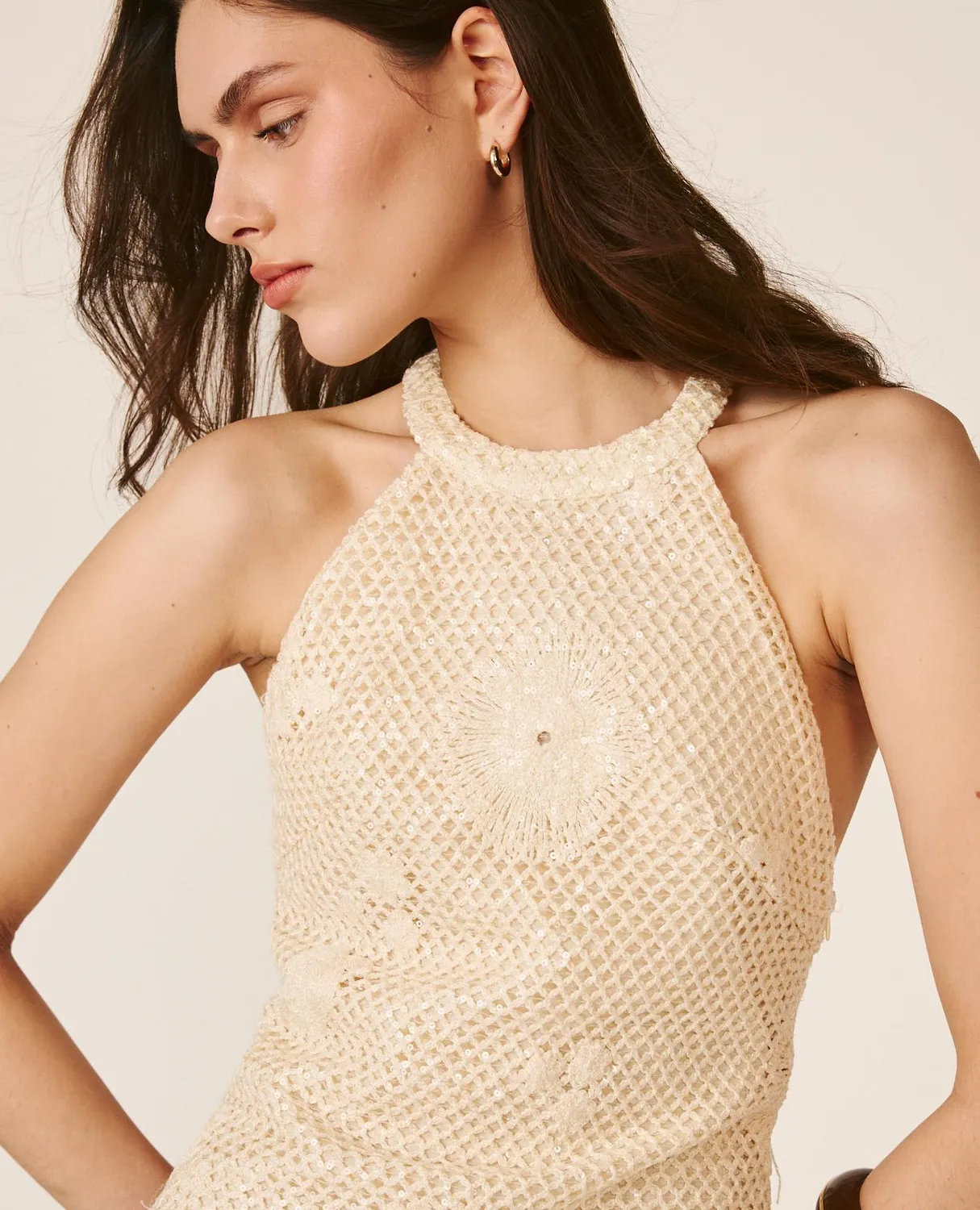 Alma en Pena V26CL0269 robe crochet courte blanc sequins