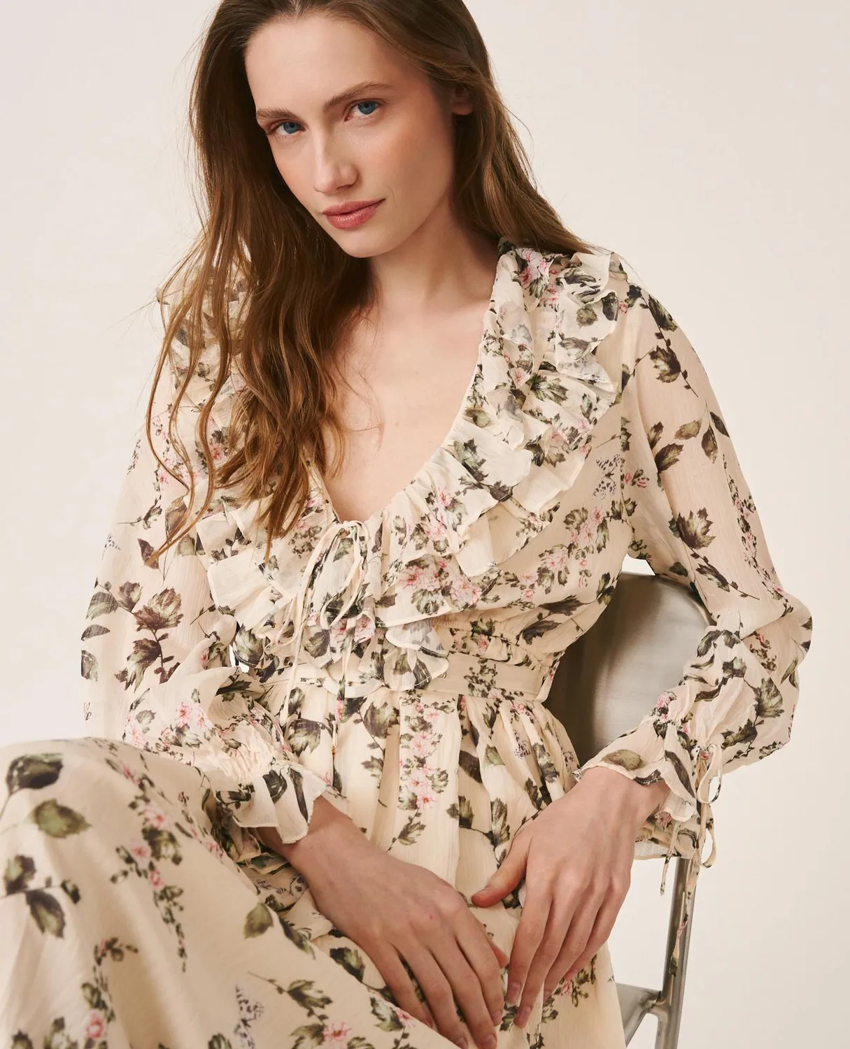 Alma en Pena V26CL0268 robe midi verte fleurie