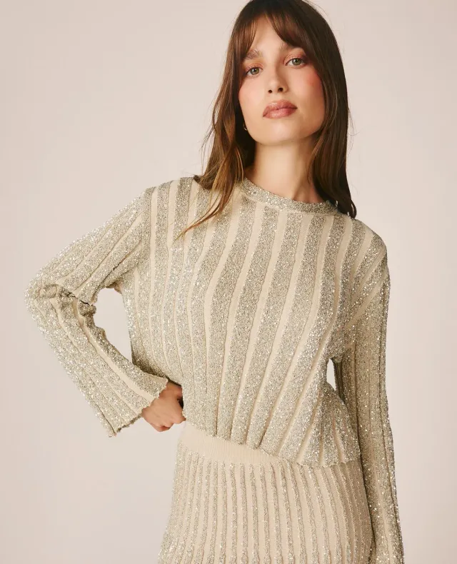 Alma en Pena I26CL0603 top argenté sequins taille S