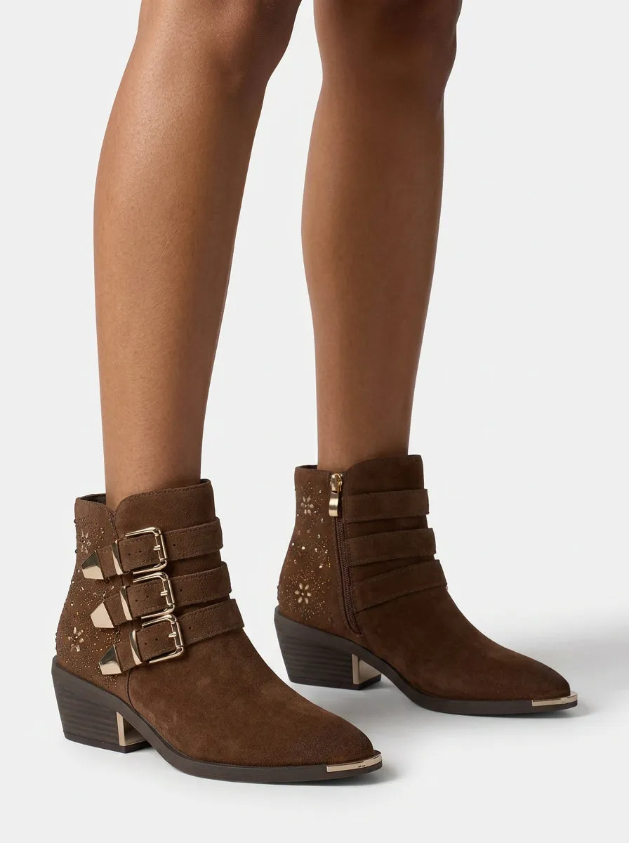 Alma en Pena I260556 bottines daim camel boucles talon 5 cm