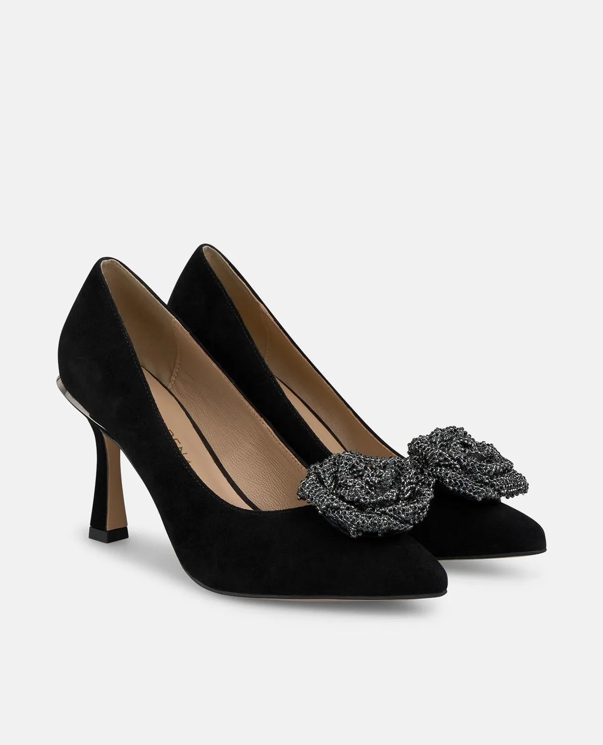 Alma en Pena I250400 escarpin cuir noir fleur 9 cm