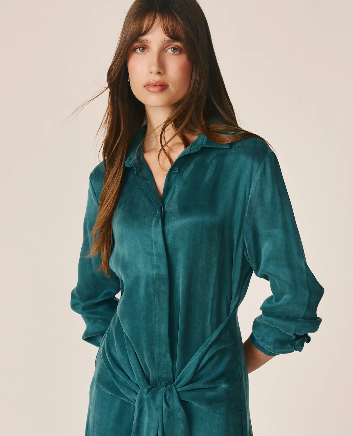 Alma en Pena I26CL0229 robe chemise midi bleue lyocell
